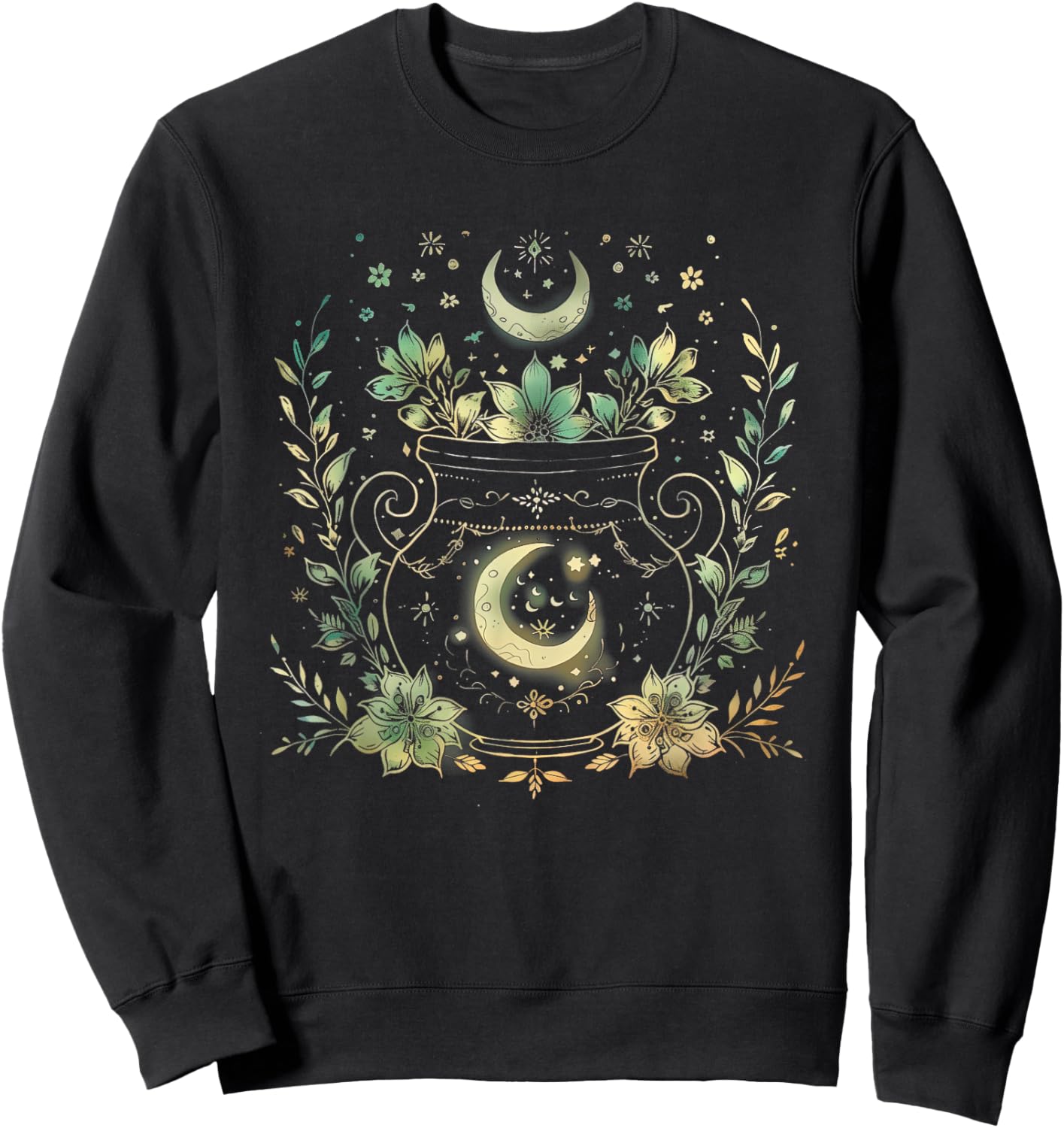 Vintage Witchy Wicca Witch Cauldron Crescent Moon Witchcraft Sweatshirt - Sweatshirt | Black
