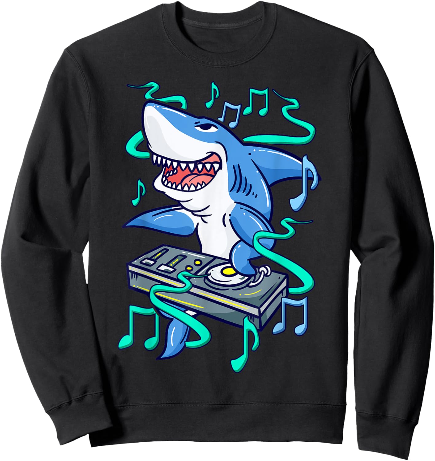 Shark DJ Mixing on Turntables - Funny Music Mixer Sweatshirt - Sweatshirt | Black