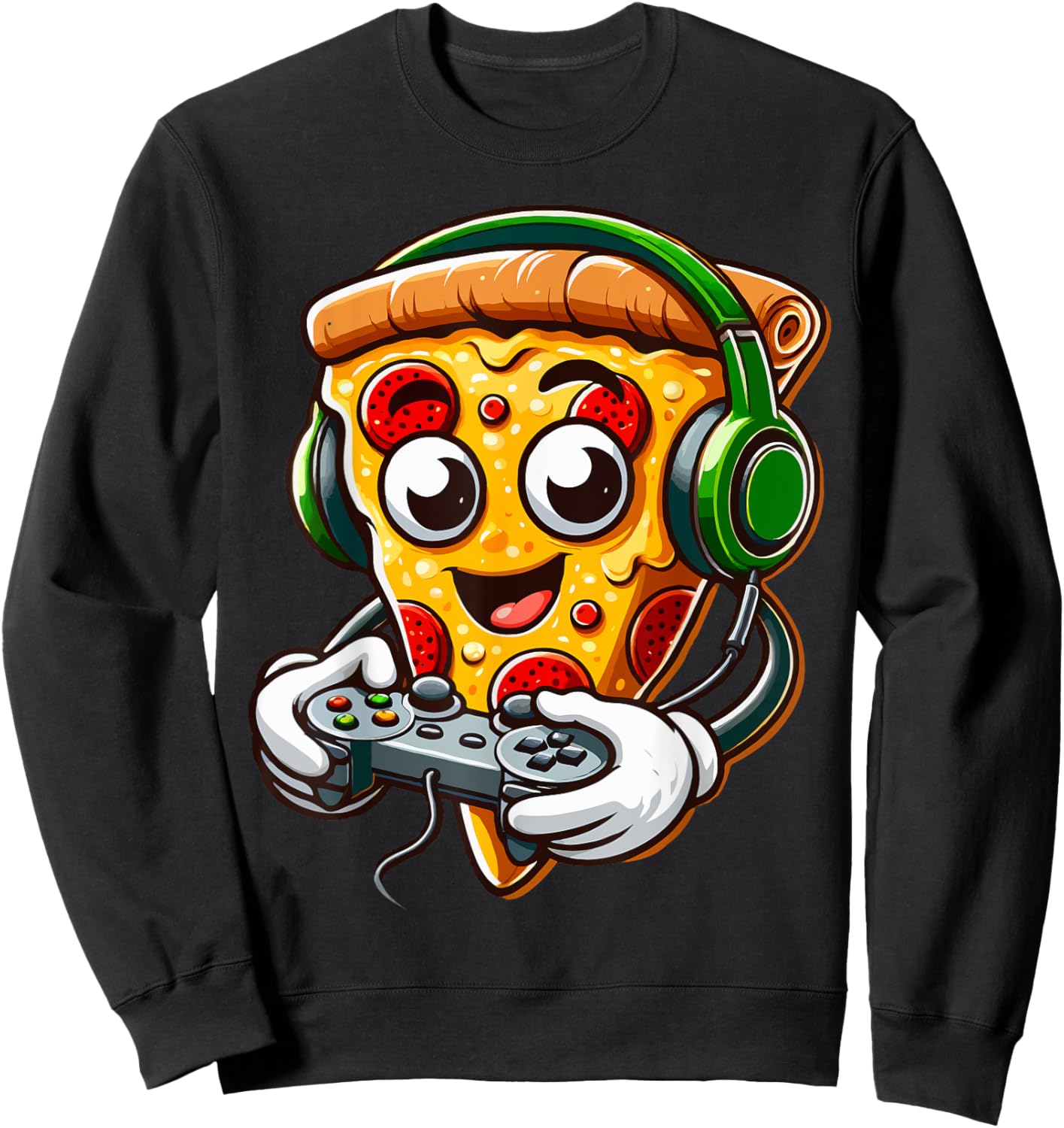 Funny Gamer Pizza Gaming Food Lovers Play Video Games Sweatshirt - Sweatshirt | Black