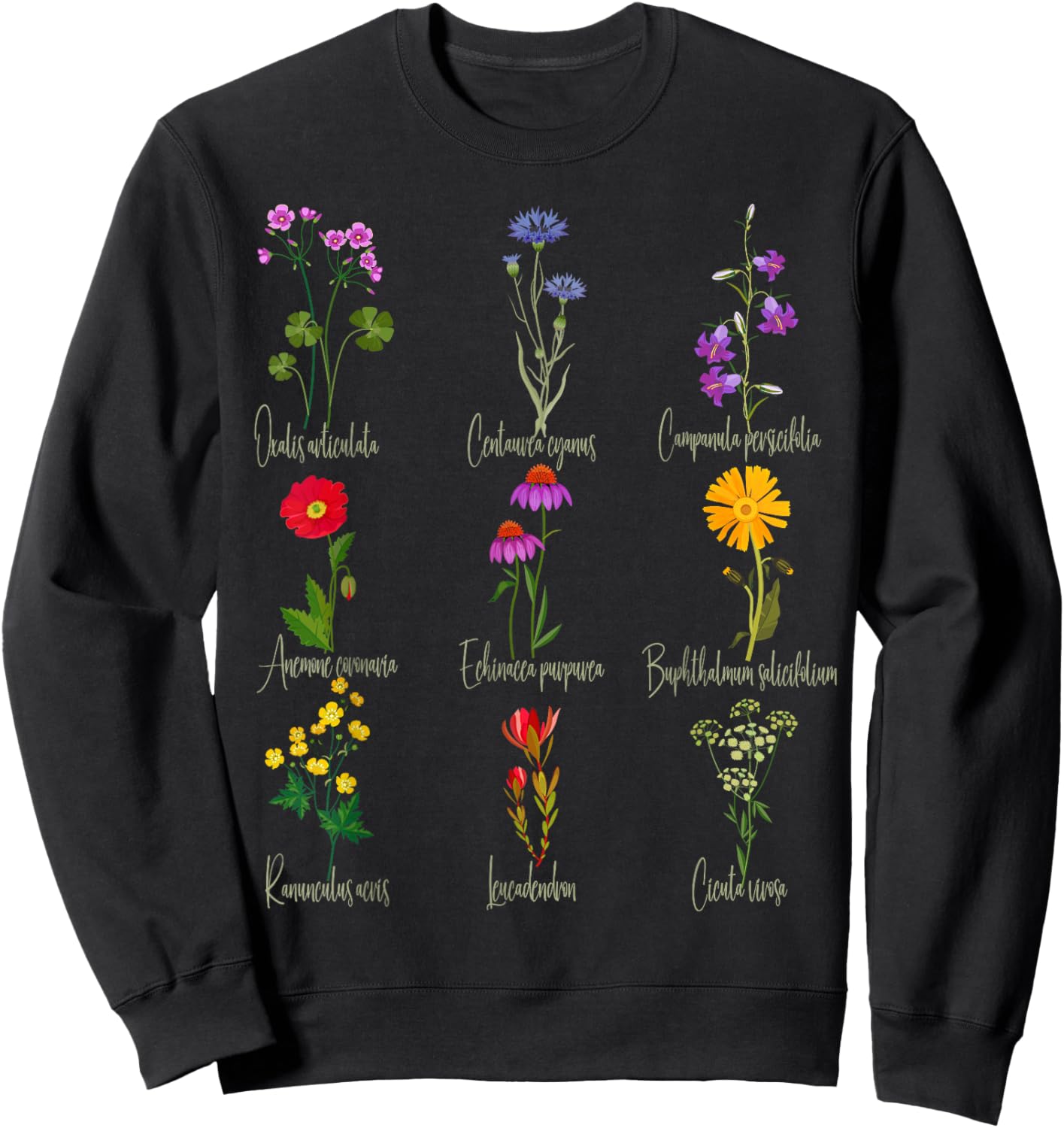 Vintage Botanical Chart Wildflower Floral Graphic Women Sweatshirt - Sweatshirt | Black