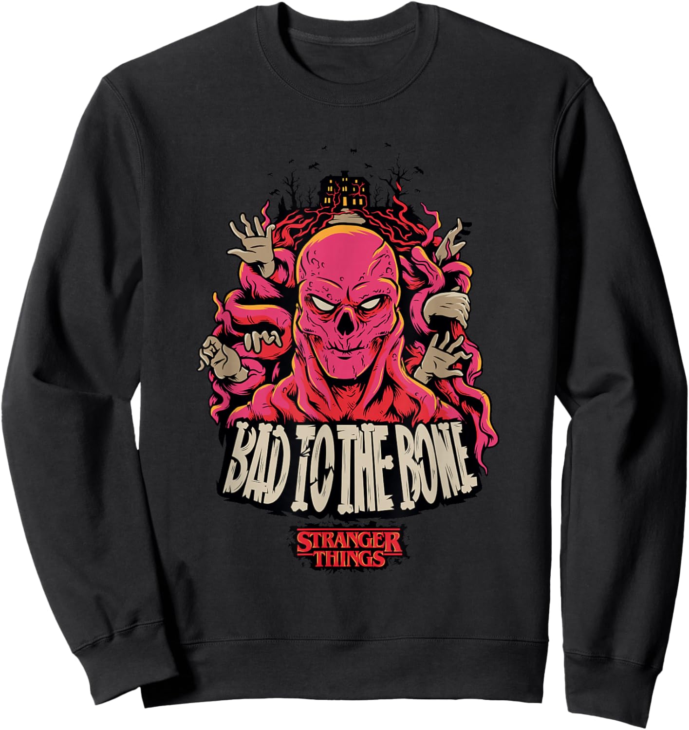 Stranger Things Halloween Vecna Bad To The Bone Big Poster Sweatshirt - Sweatshirt | Black