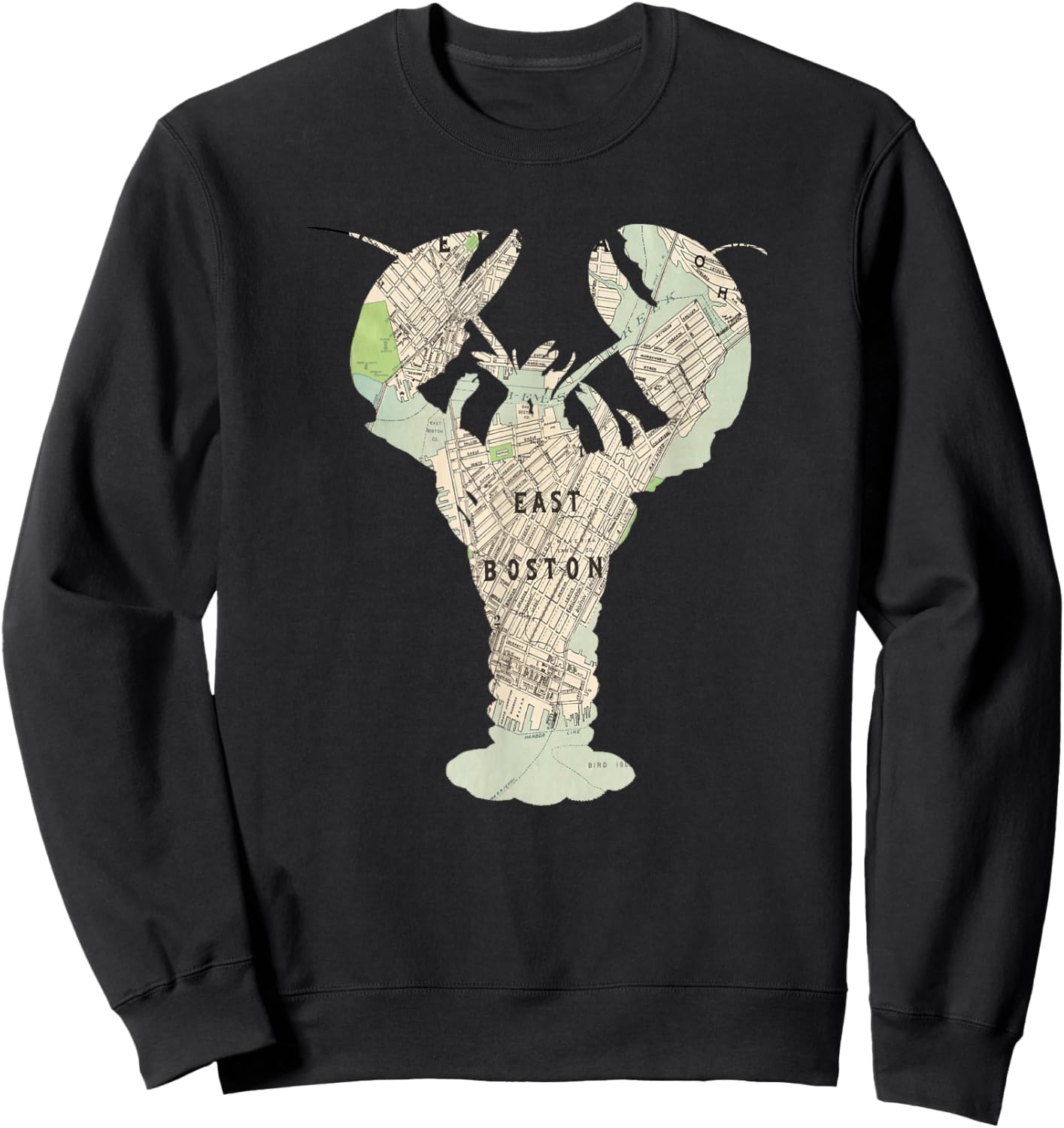 East Boston MA Lobster Map Silhouette Sweatshirt - Sweatshirt | Black
