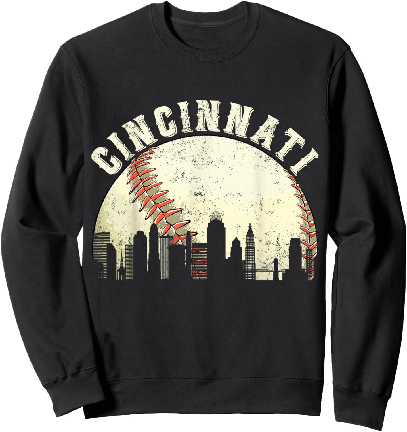 Cincinnati Vintage Baseball Distressed Gameday Retro Sweatshirt - Sweatshirt | Black