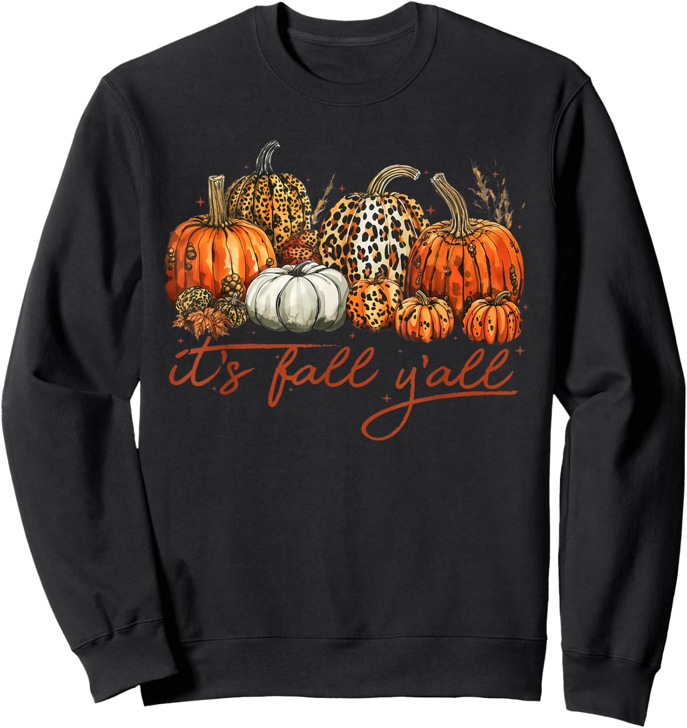 It's Fall Y'all Leopard Pumpkin Fall Shirt Sweatshirt - Sweatshirt | Black