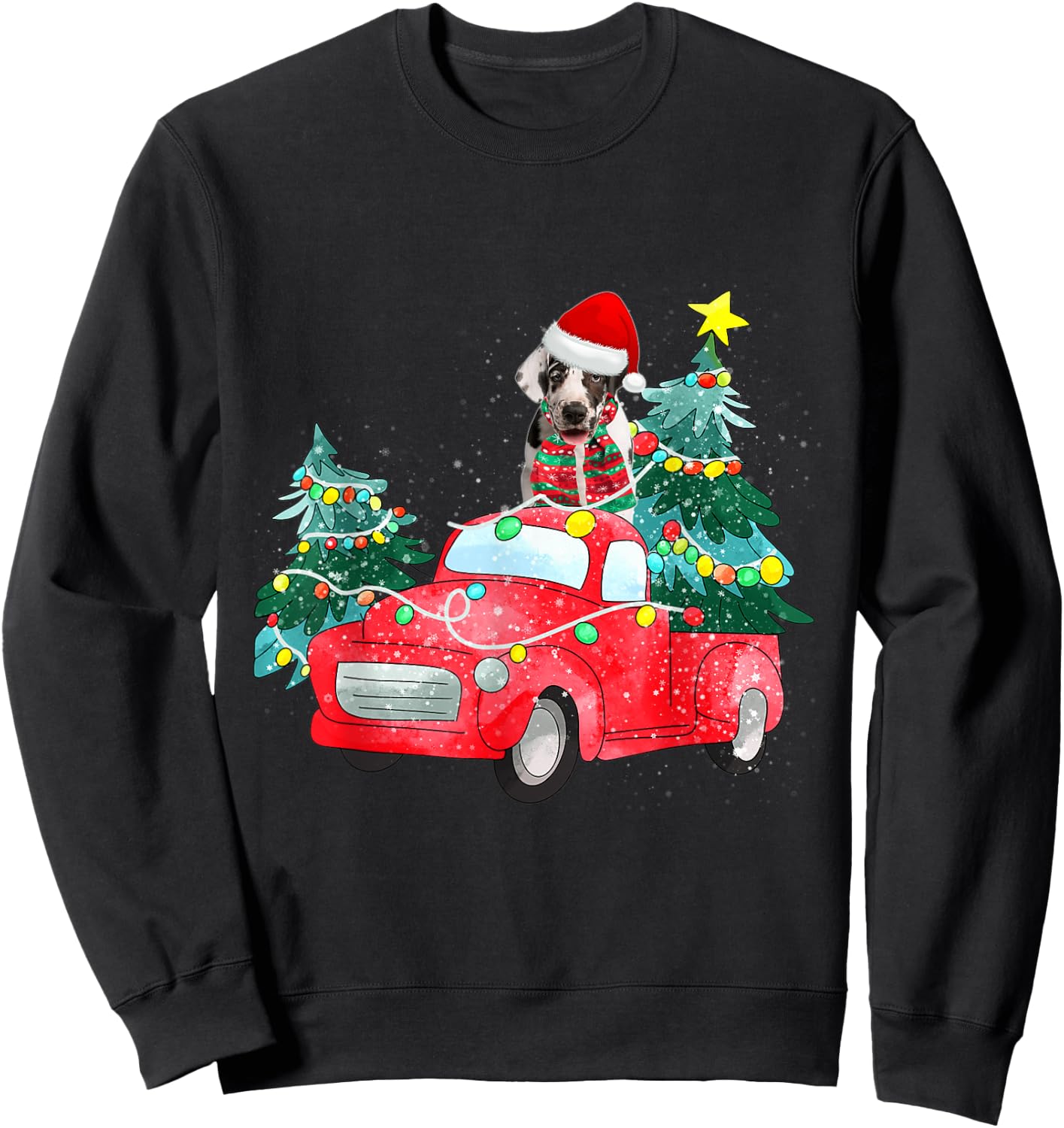 Harlequin Great Dane Dog Ride Red Truck Christmas Dog Lover Men Women Kids Sweatshirt - Sweatshirt | Black