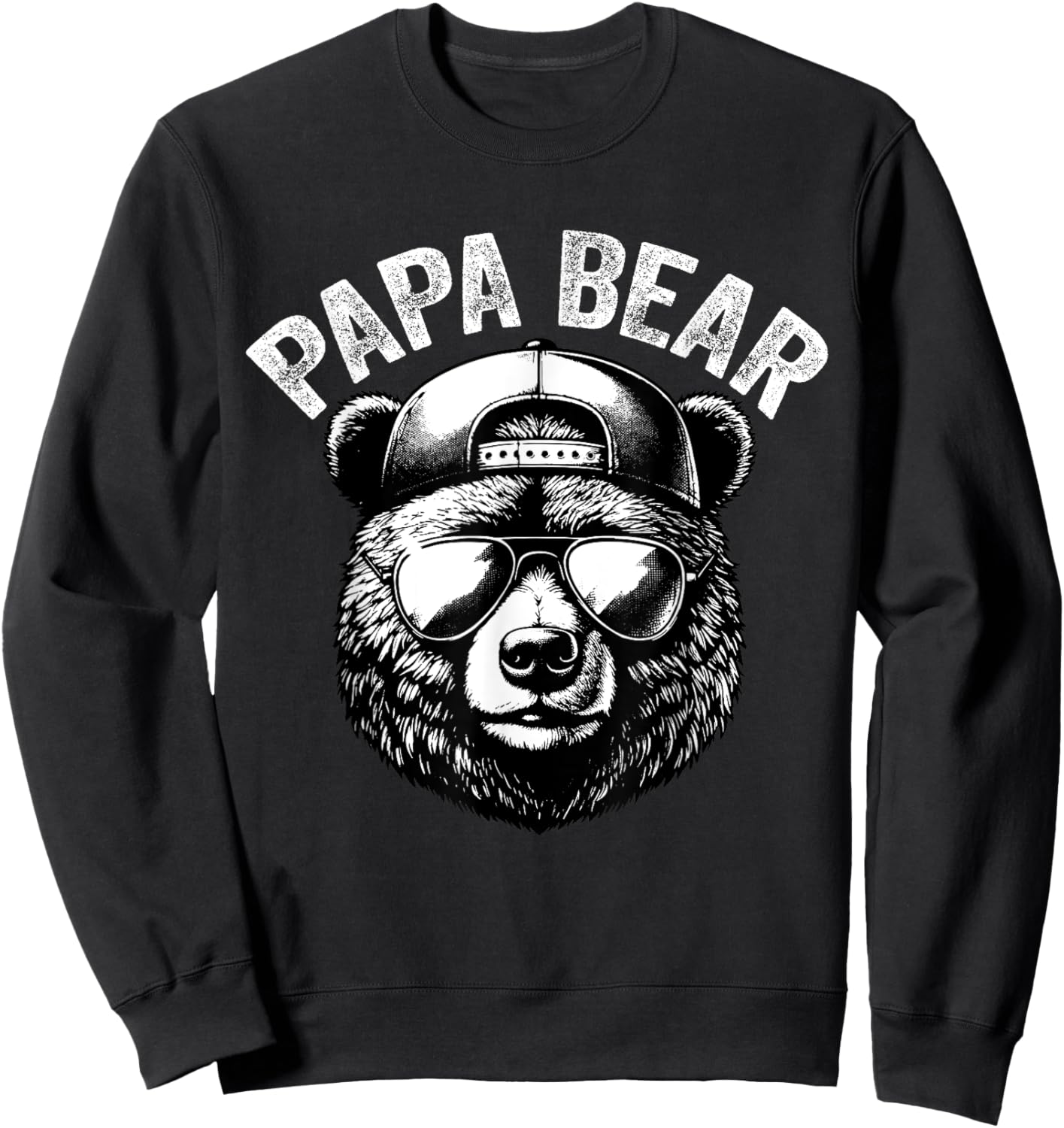 Papa Bear Face Grizzly Fathers Day Bear Lover Sweatshirt - Sweatshirt | Black