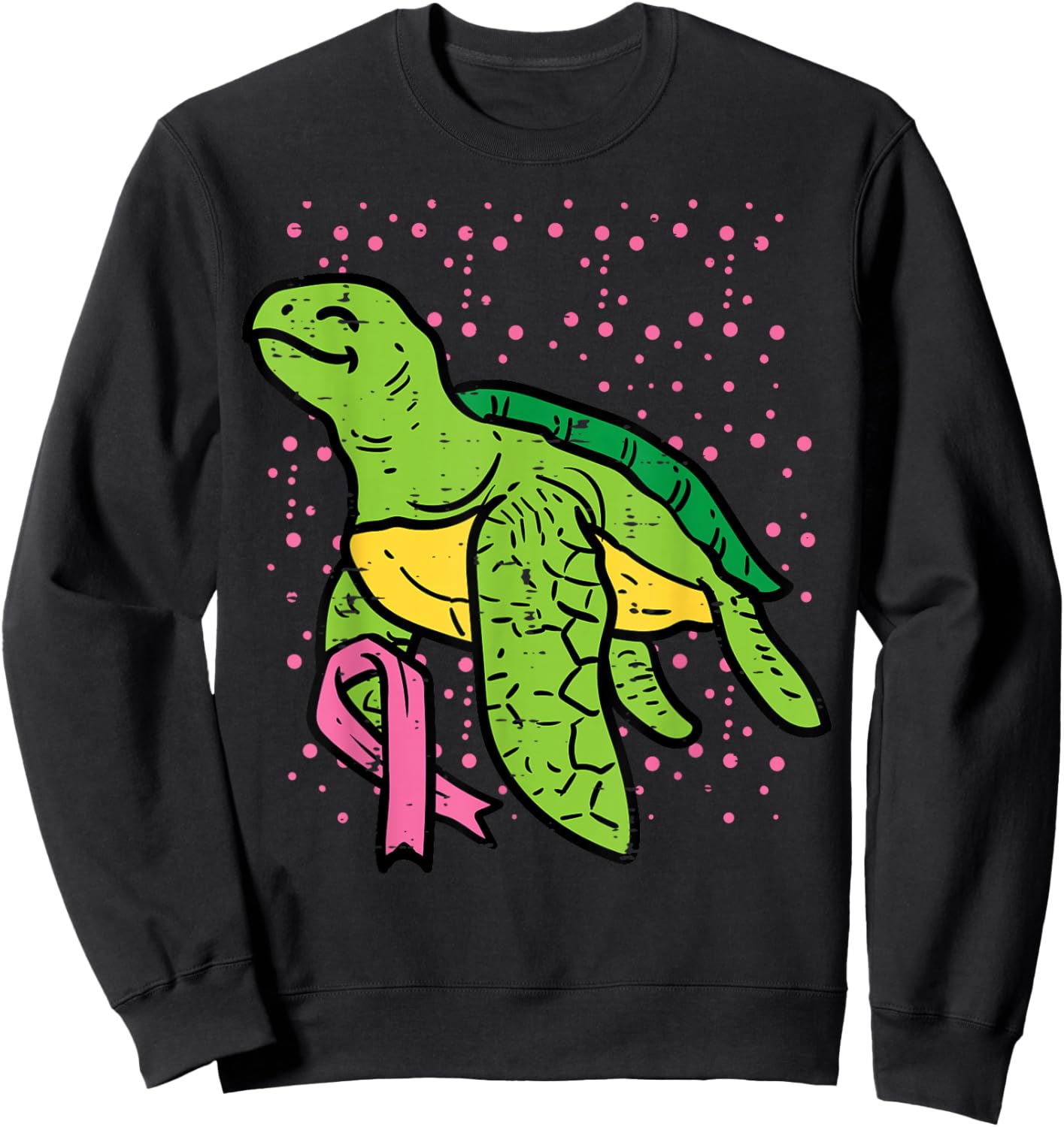 Pink Ribbon Turtle Cute Breast Cancer Awareness Women Kids Sweatshirt - Sweatshirt | Black