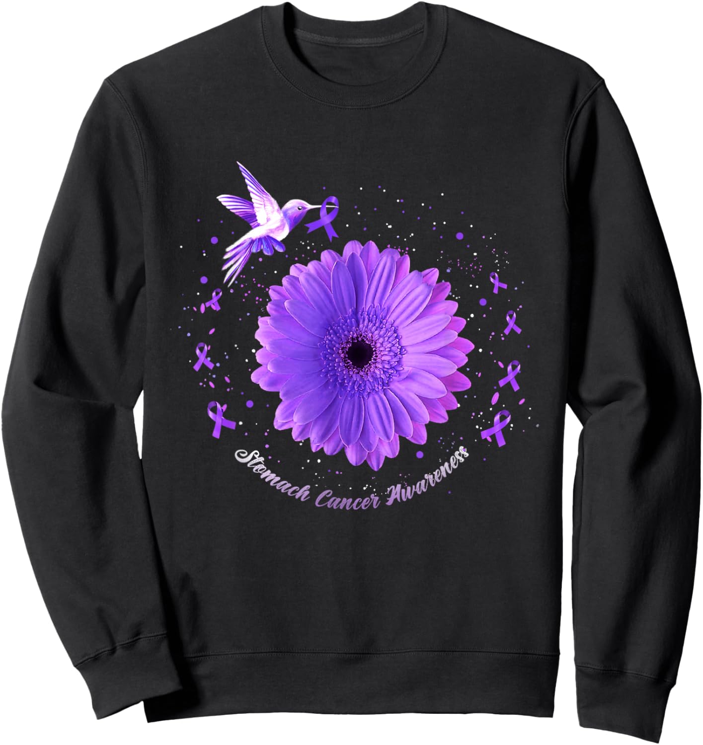 Hummingbird Periwinkle Sunflower Stomach Cancer Awareness Sweatshirt - Sweatshirt | Black