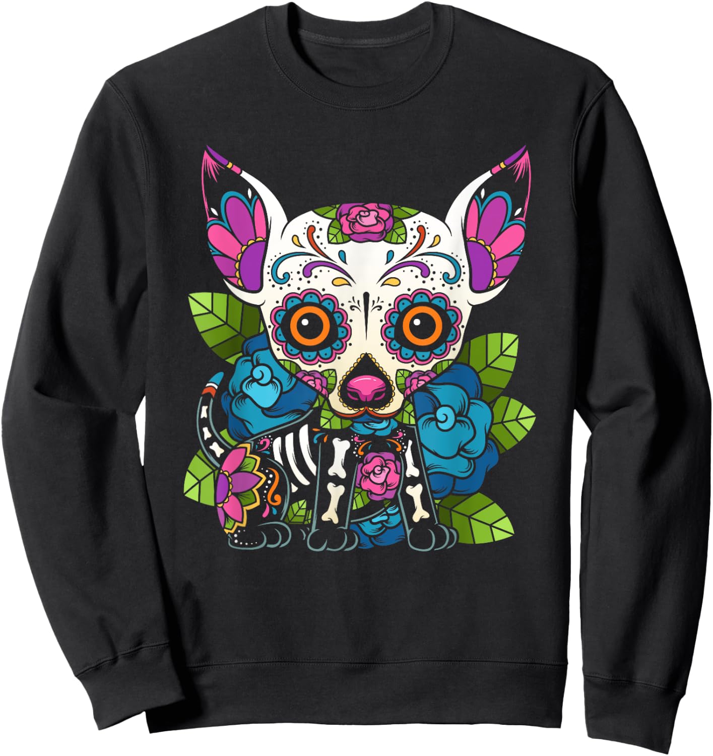 Chihuahua Sugar Skull Mexico Dog Calavera Dia De Los Women Girls Kids Sweatshirt - Sweatshirt | Black