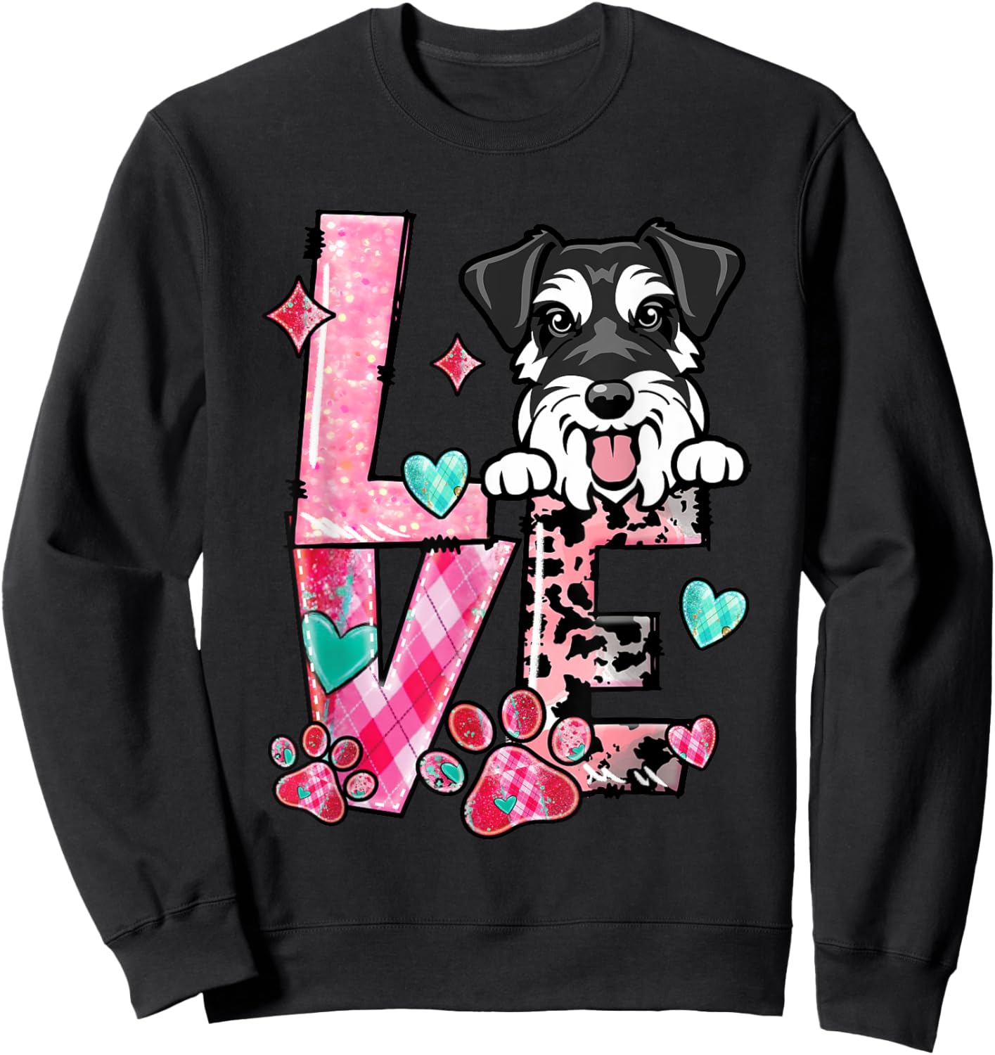 Mini Schnauzer Dog I Love My Dog Fur Baby Valentines Day Sweatshirt - Sweatshirt | Black