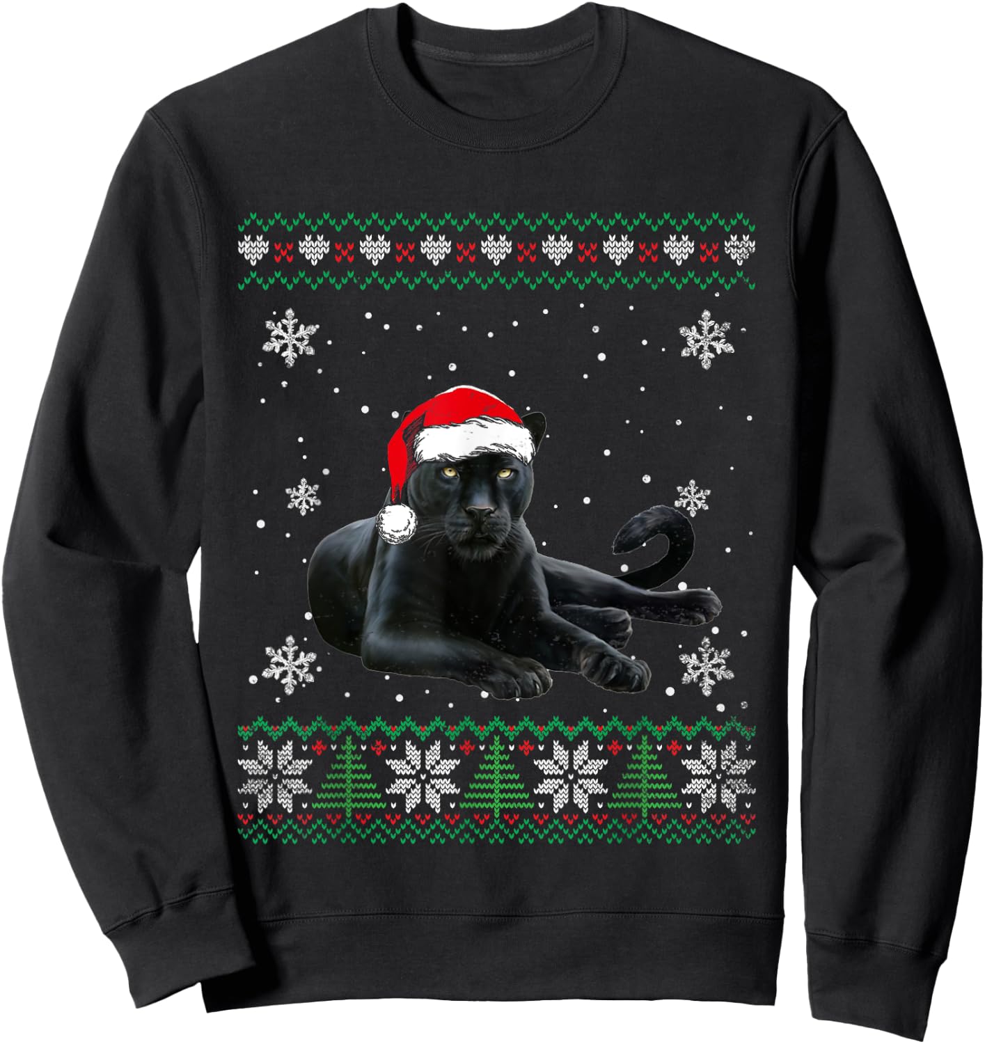 Santa Panther Ugly Sweater Animals Christmas Pajama Sweatshirt - Sweatshirt | Black