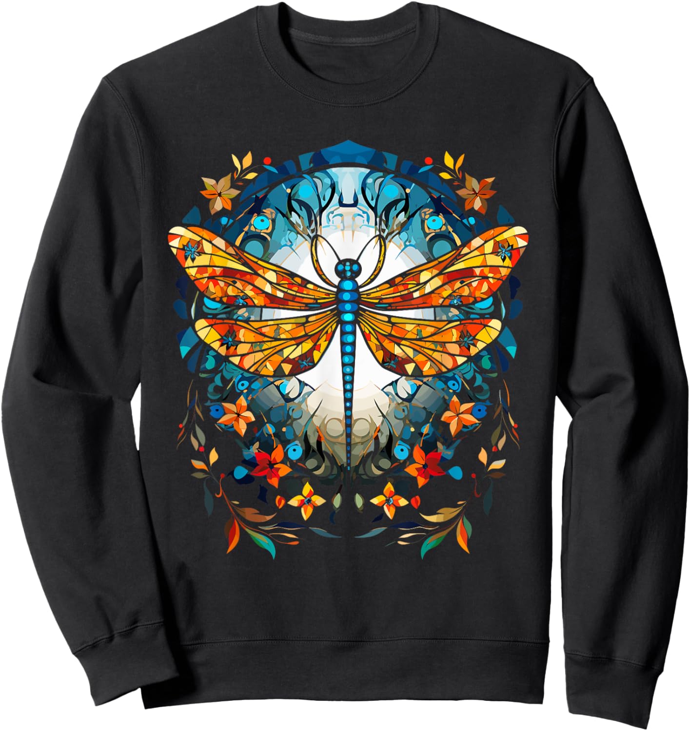 Magical Dragonfly Lover Stained Glass Graphic Design Art Sweatshirt - Sweatshirt | Black
