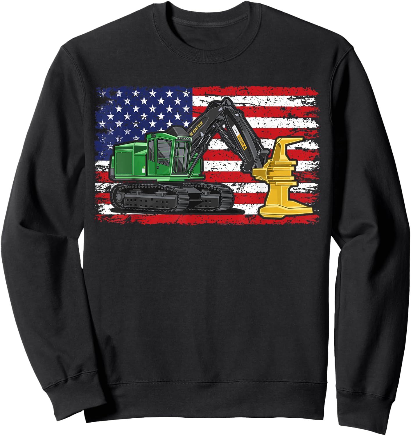 Feller Buncher USA American Flag Patriotic Tree Logger Sweatshirt - Sweatshirt | Black