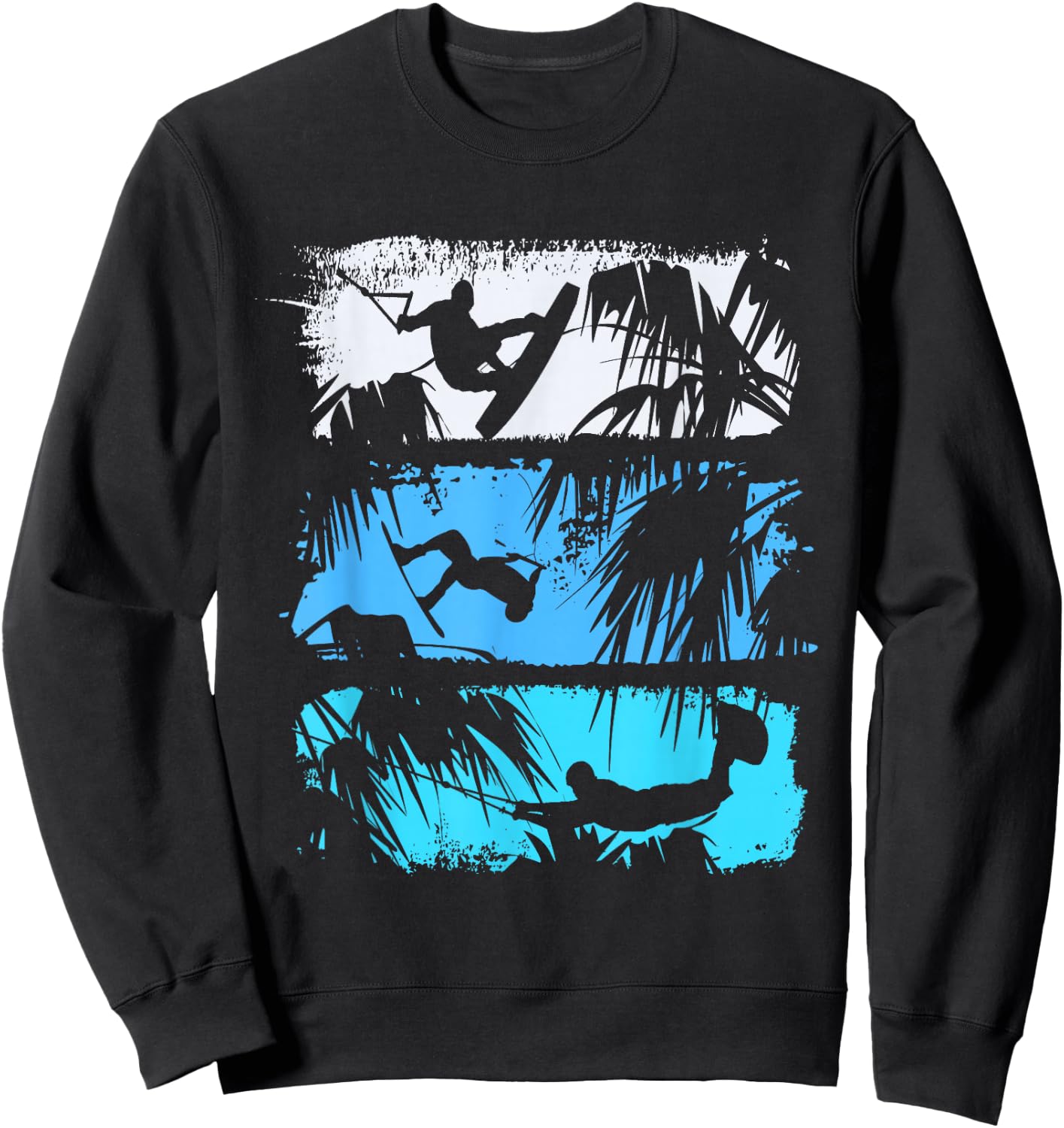 Wakeboard Lifestyle Vintage Design with Palm Trees in Logo Style Sweatshirt - Sweatshirt | Black
