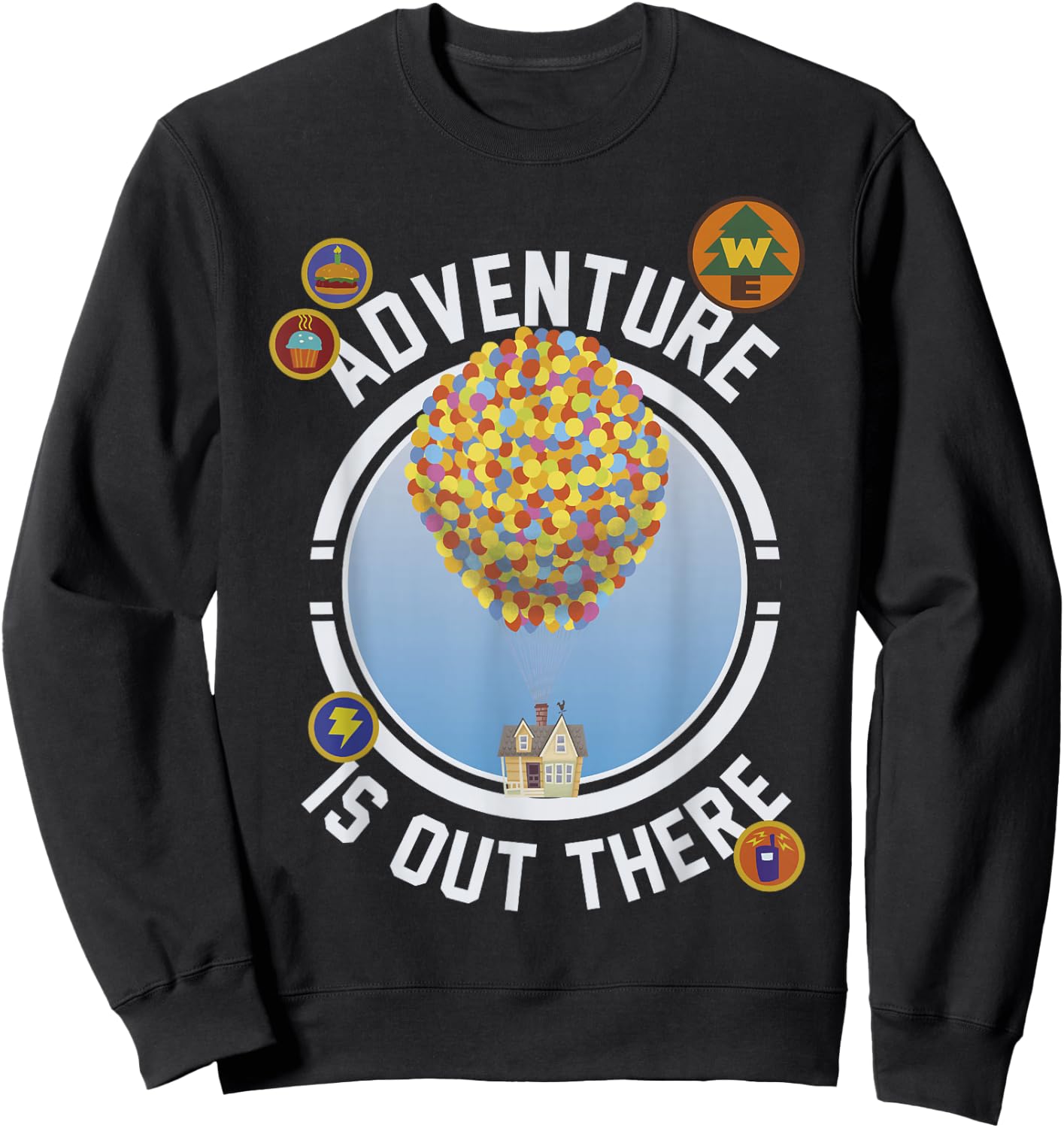 Disney Pixar Up Adventure House Circle Logo Graphic Sweatshirt - Sweatshirt | Black