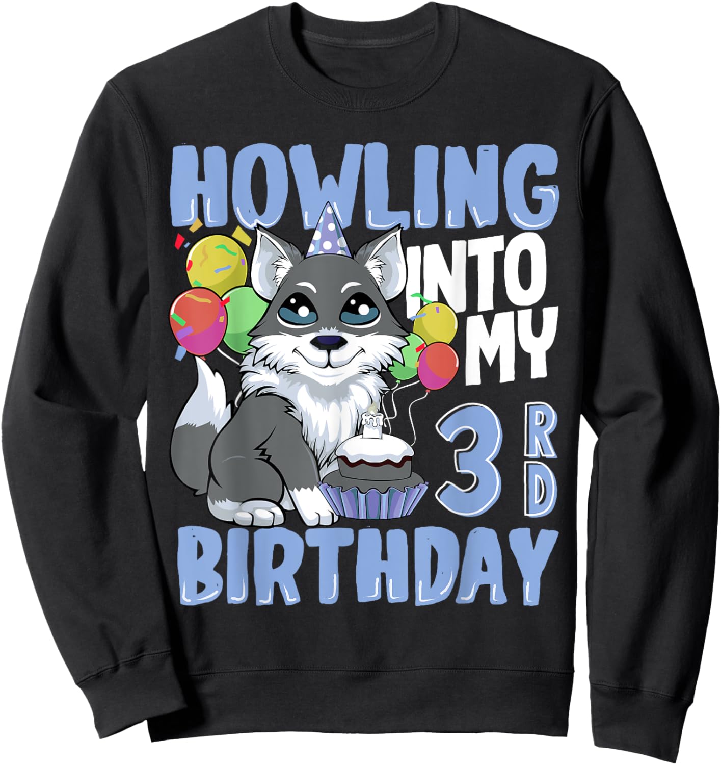 Wolf for 3 Year Old Birthday for 3rd Birthday Wolf Kids Boys Sweatshirt - Sweatshirt | Black