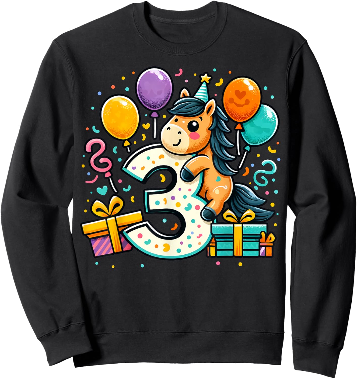 Horse 3rd birthday boy girl 3 years old third three Horse Sweatshirt - Sweatshirt | Black
