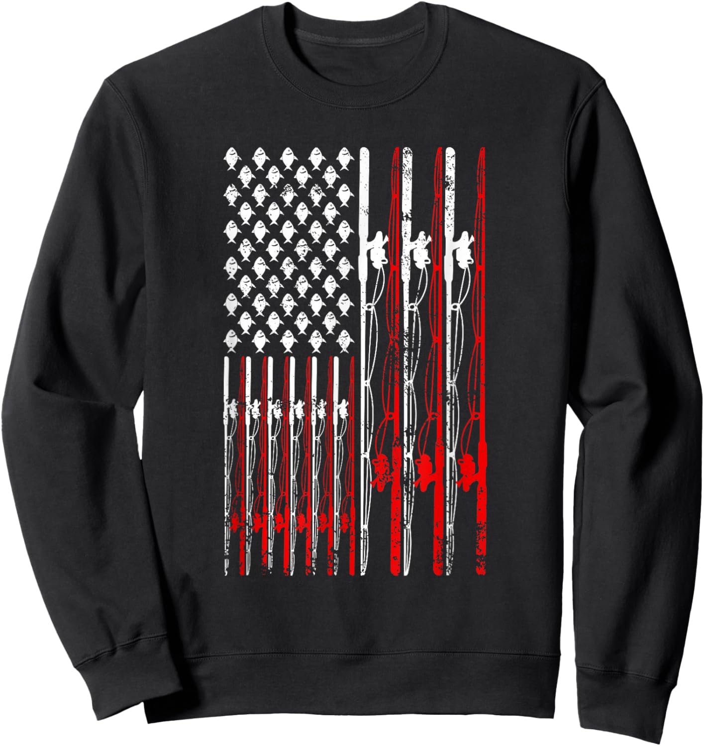 American Flag Fishing Rod Fishing Lover Vintage Fisherman Sweatshirt - Sweatshirt | Black