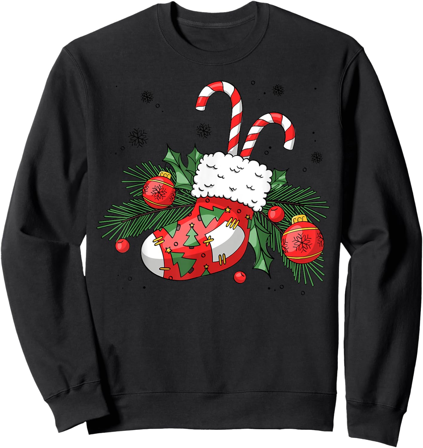 Funny Retro Merry Christmas Stocking Candy Cane Xmas Holiday Sweatshirt - Sweatshirt | Black