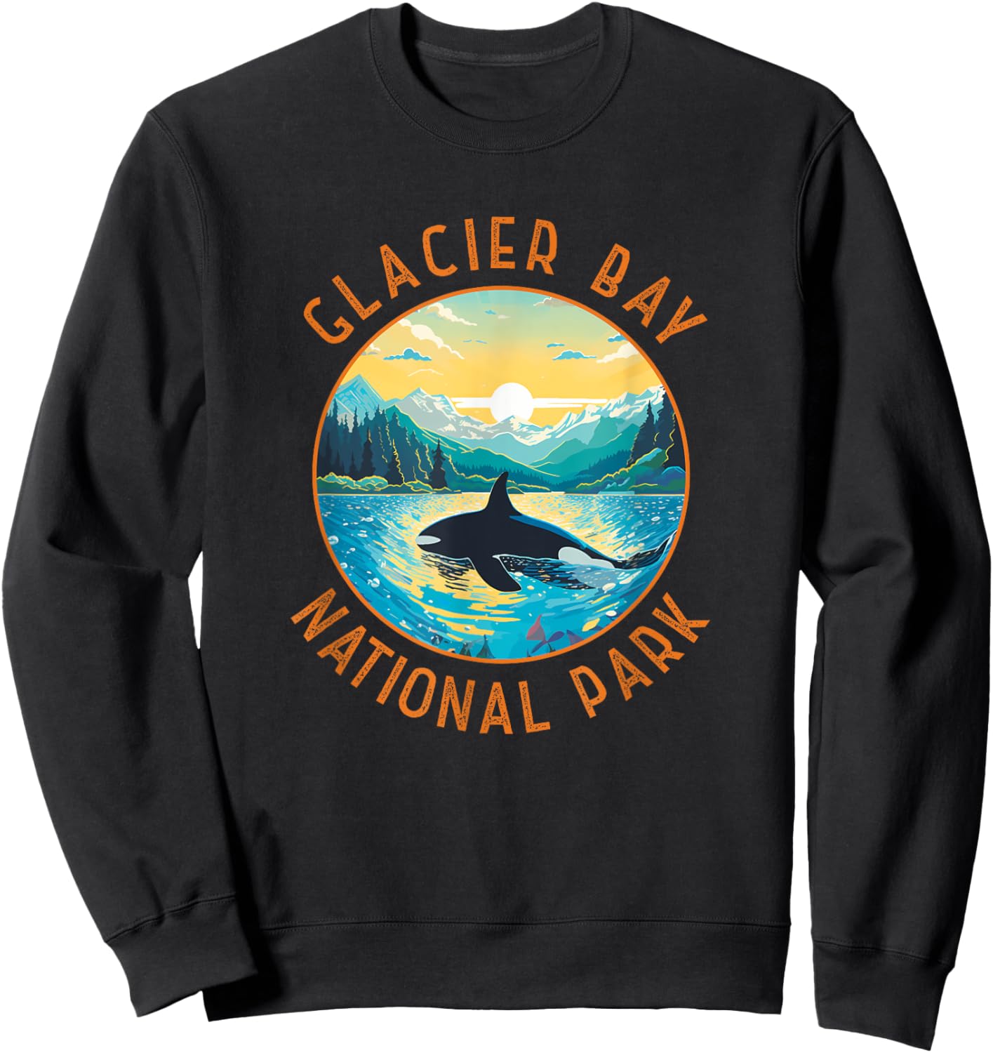 Glacier Bay National Park Whale Distressed Circle Sweatshirt - Sweatshirt | Black
