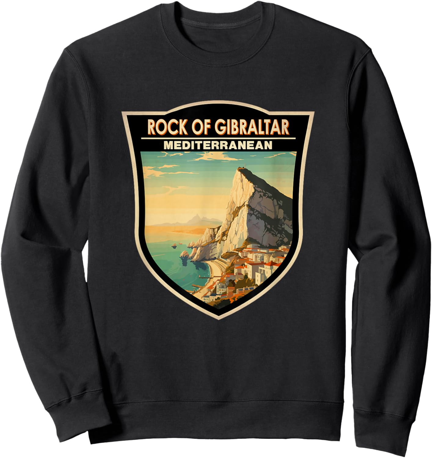 Rock of Gibraltar Travel Art Badge Vintage Sweatshirt - Sweatshirt | Black