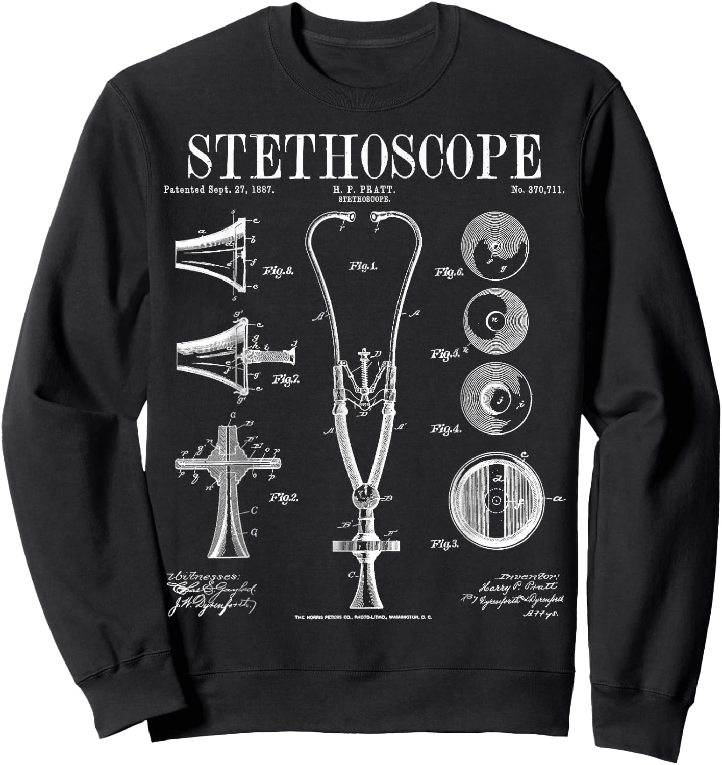 Stethoscope Old Vintage Patent Drawing Print Doctor Nurse Sweatshirt - Sweatshirt | Black