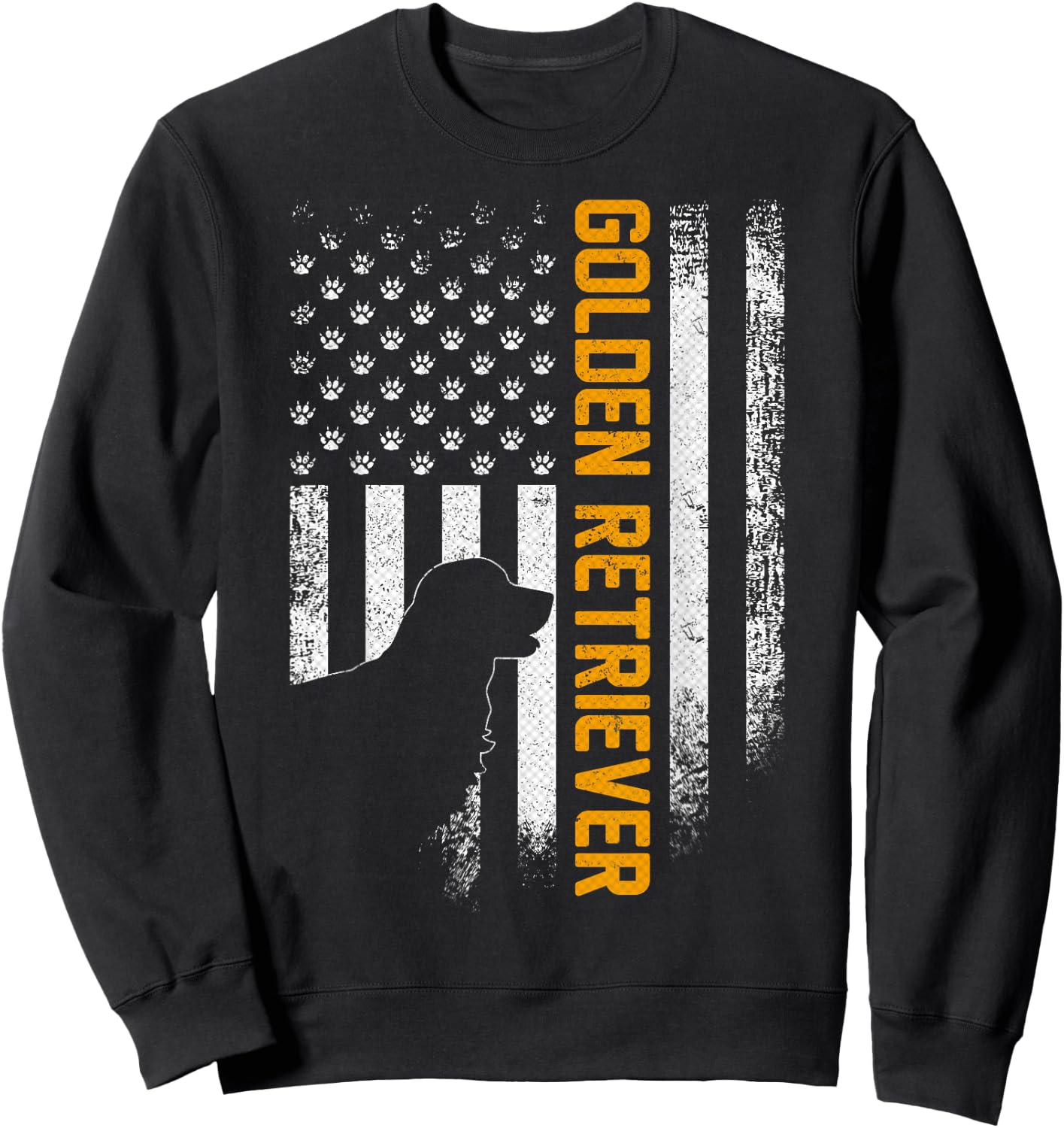 Vintage USA Golden Retriever Silhouette American Flag Funny Sweatshirt - Sweatshirt | Black