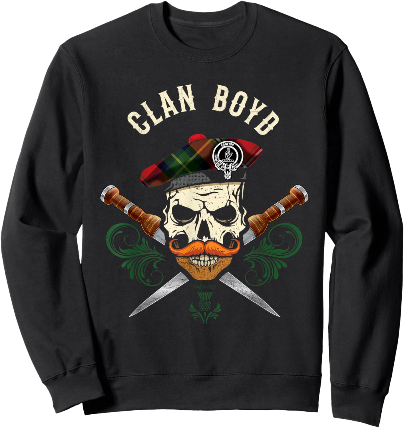 Scottish Clan Boyd Surname Skull Dirks Tartan Badge Sweatshirt - Sweatshirt | Black