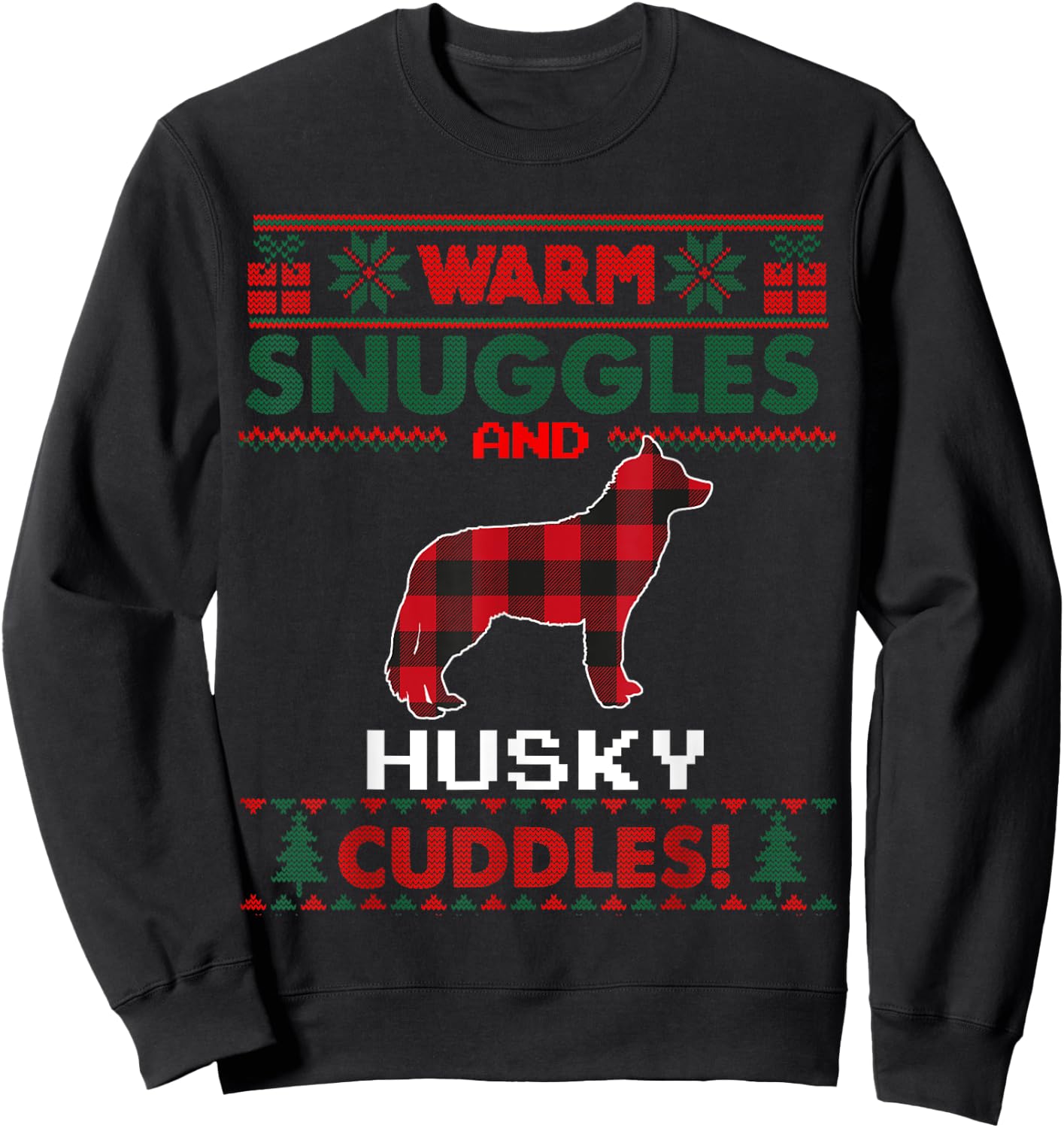 Siberian Husky Christmas Pajama Shirt Ugly Christmas Sweater Women Kids Sweatshirt - Sweatshirt | Black