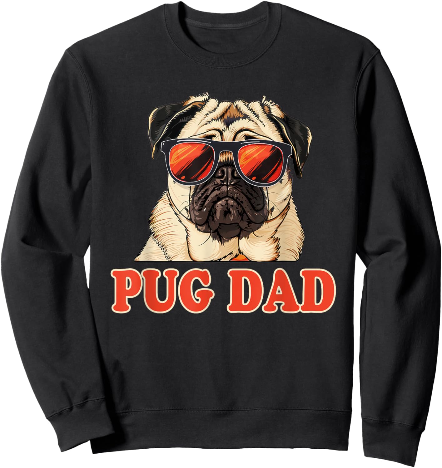 pug. Pug Dad -Adults Black Cartoon Sweatshirt - Sweatshirt | Black