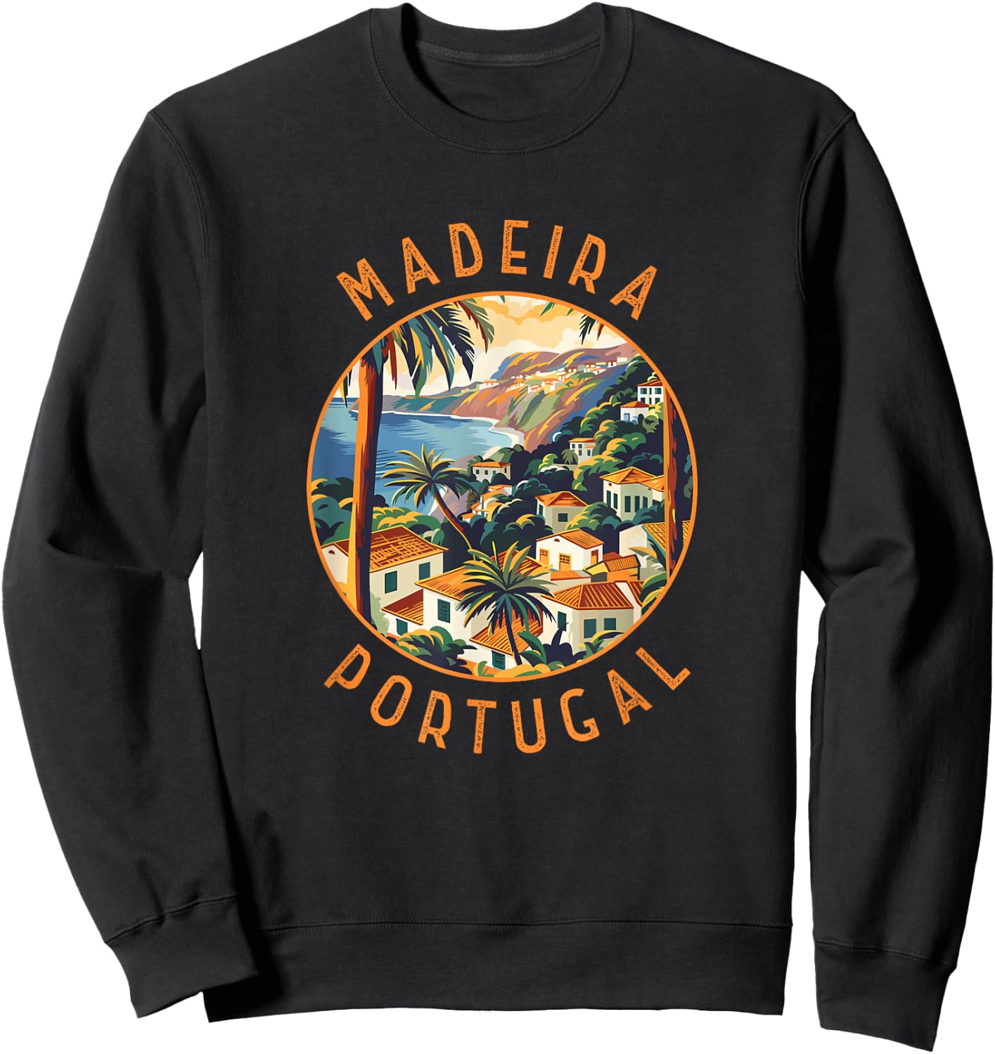 Madeira Portugal Retro Distressed Circle Vintage Sweatshirt - Sweatshirt | Black