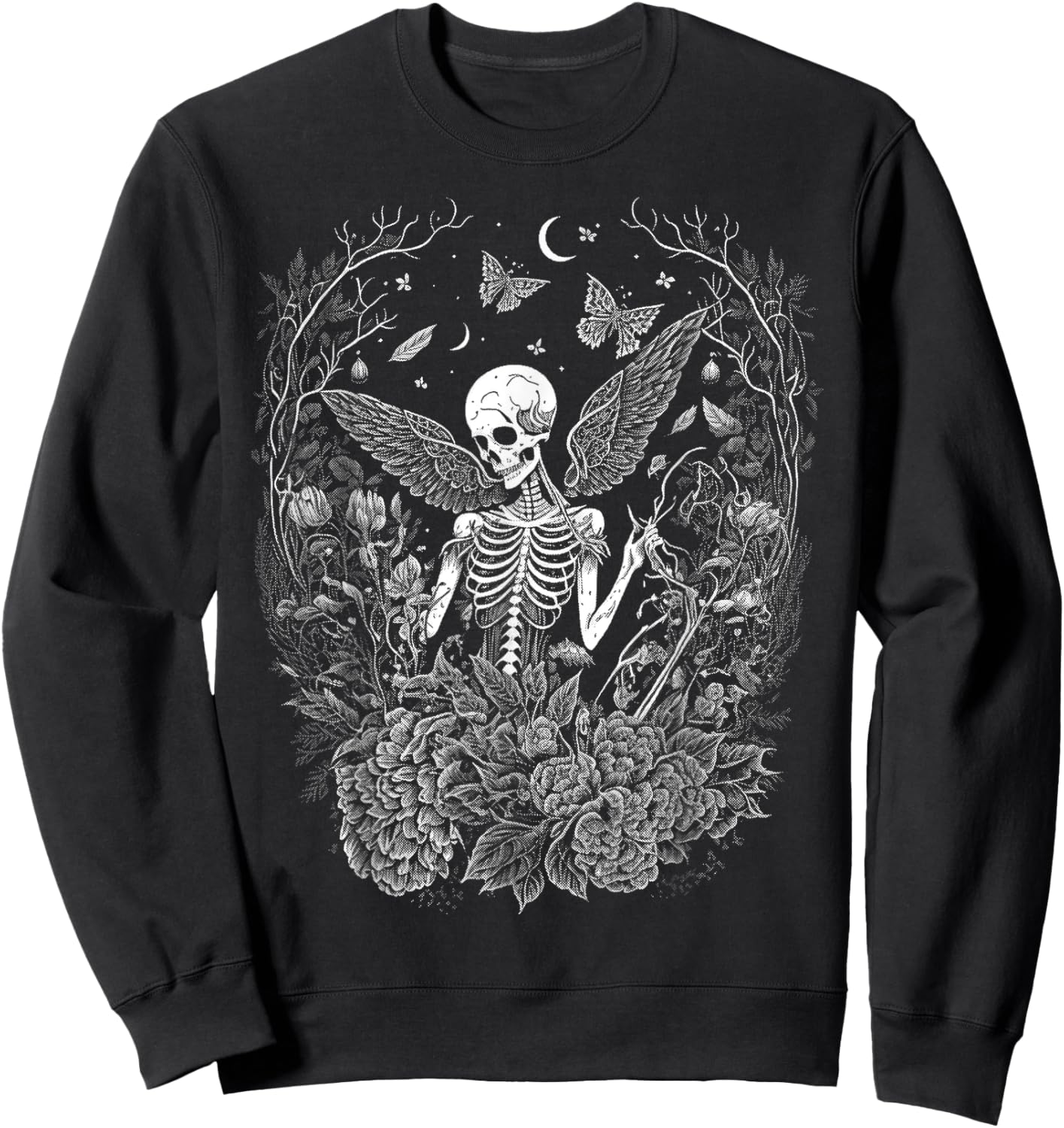 Cute Fairycore Floral Skeleton Aesthetic Girls Women Graphic Sweatshirt - Sweatshirt | Black