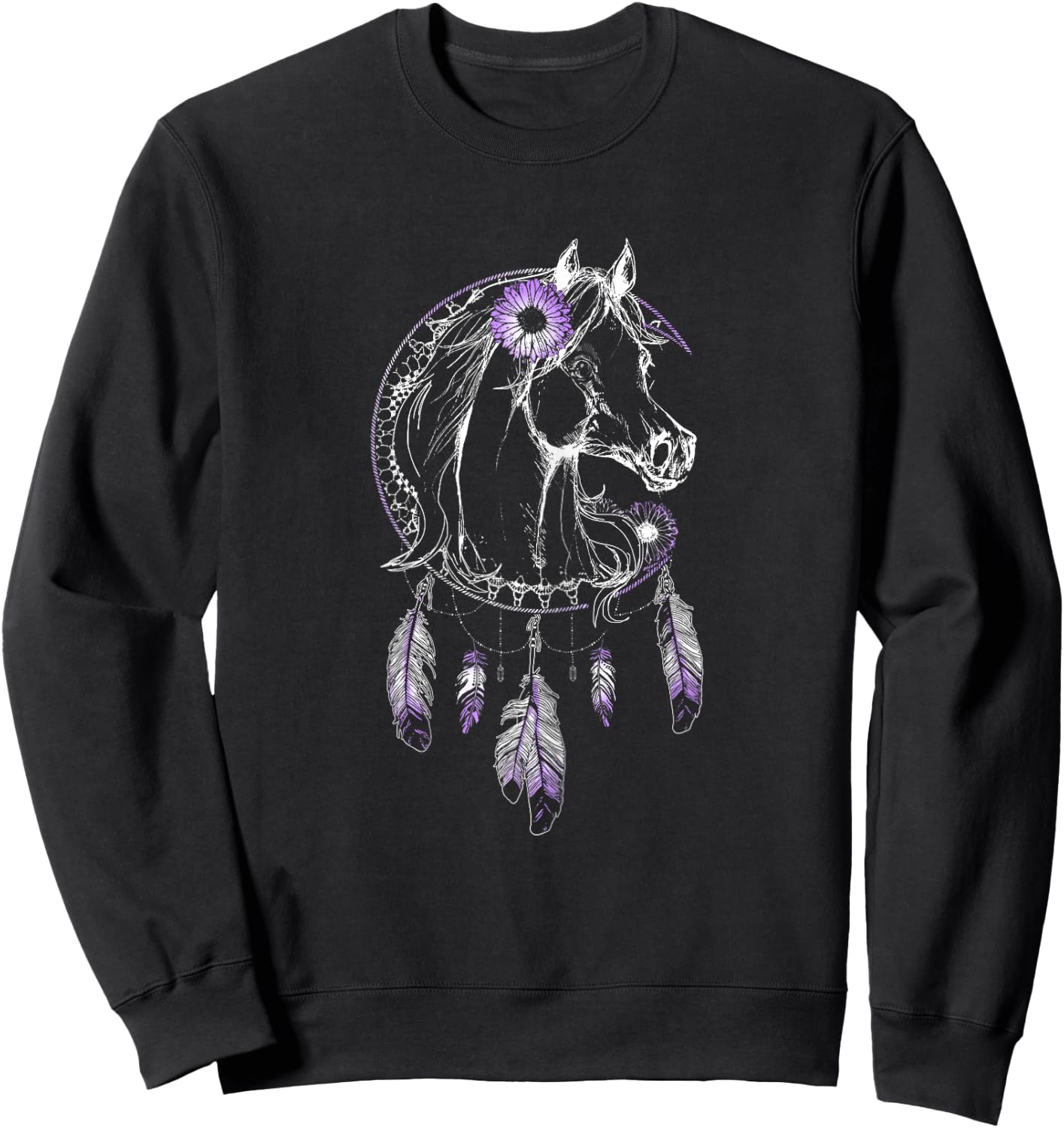 Horse Light Purple Dream Catcher Flower Sweatshirt - Sweatshirt | Black