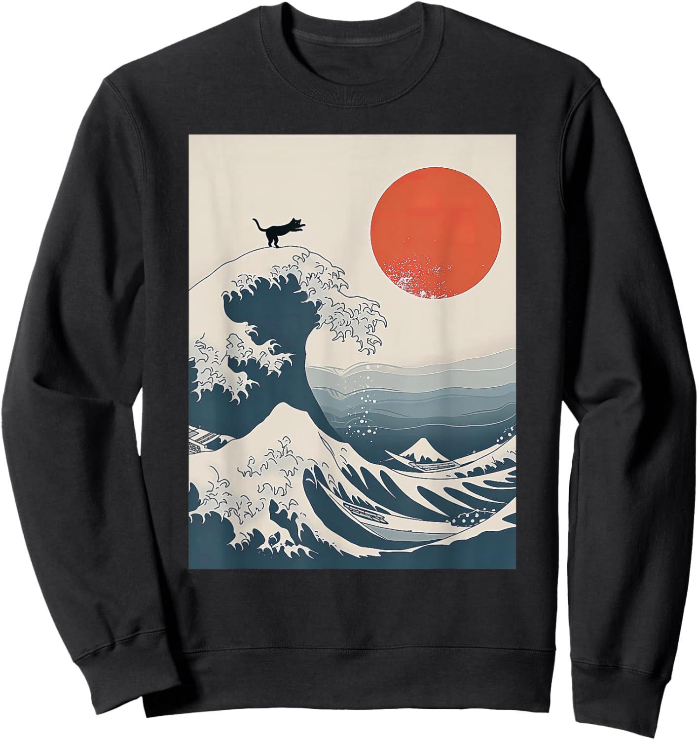 The Great Wave Of Kanagawa Cat Funny Kitten Japanese Cat Art Sweatshirt - Sweatshirt | Black