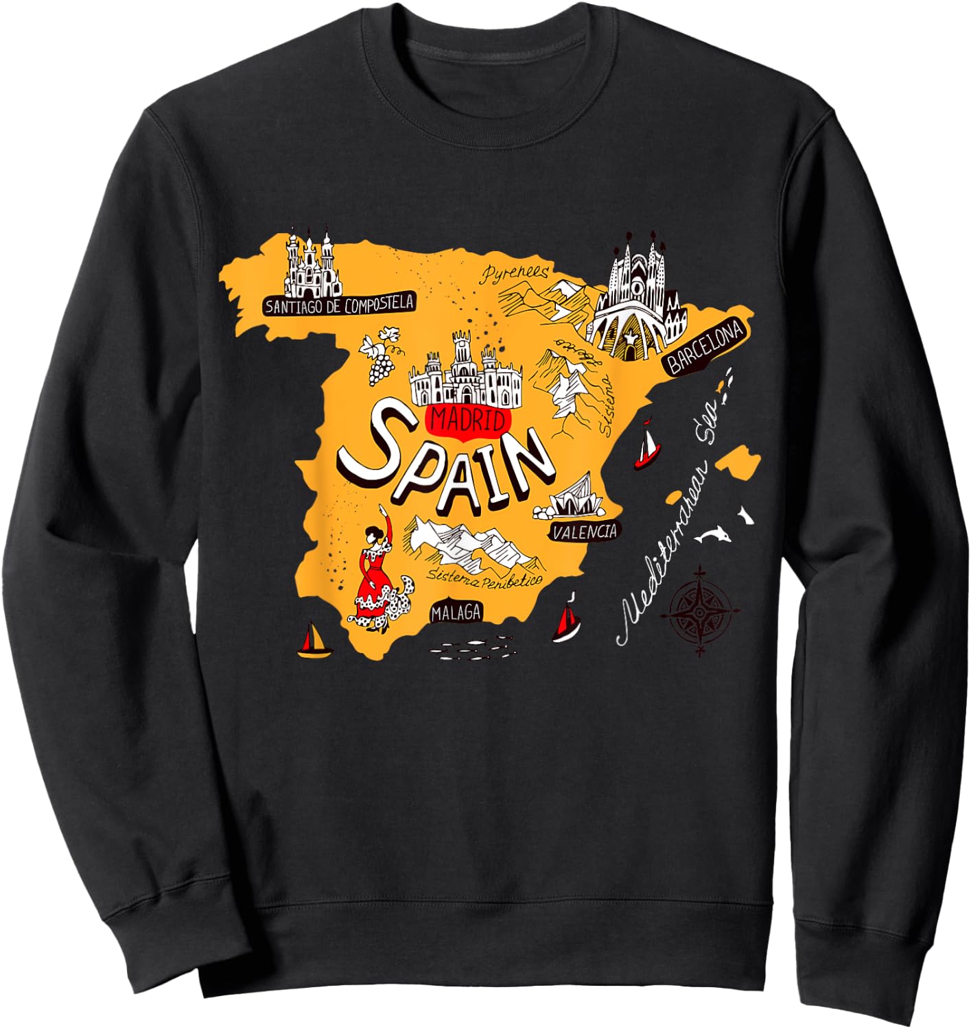I Love Spain Culture Shirt, Vintage Spain Graphic Design Sweatshirt - Sweatshirt | Black