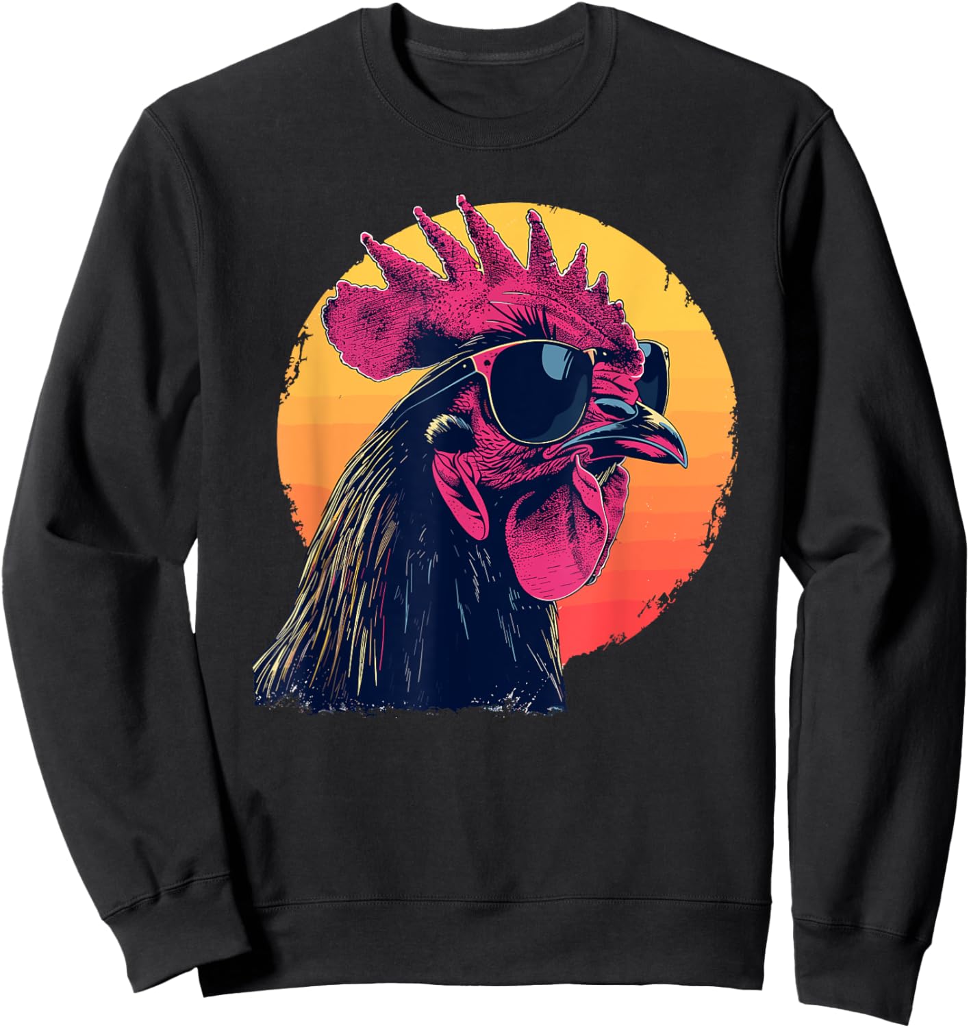 Retro Vintage Chicken Cool Rooster Wearing Sunglasses T-Shir Sweatshirt - Sweatshirt | Black