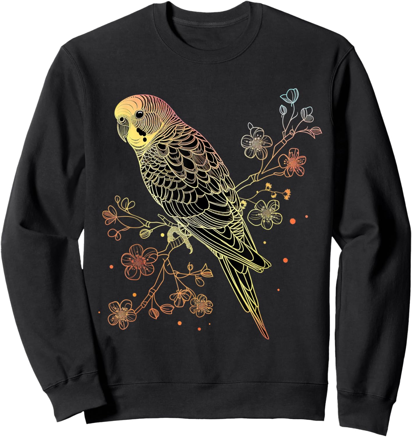 Budgie Parakeet Bird Mom Budgerigar Parrot Vintage Flower Sweatshirt - Sweatshirt | Black