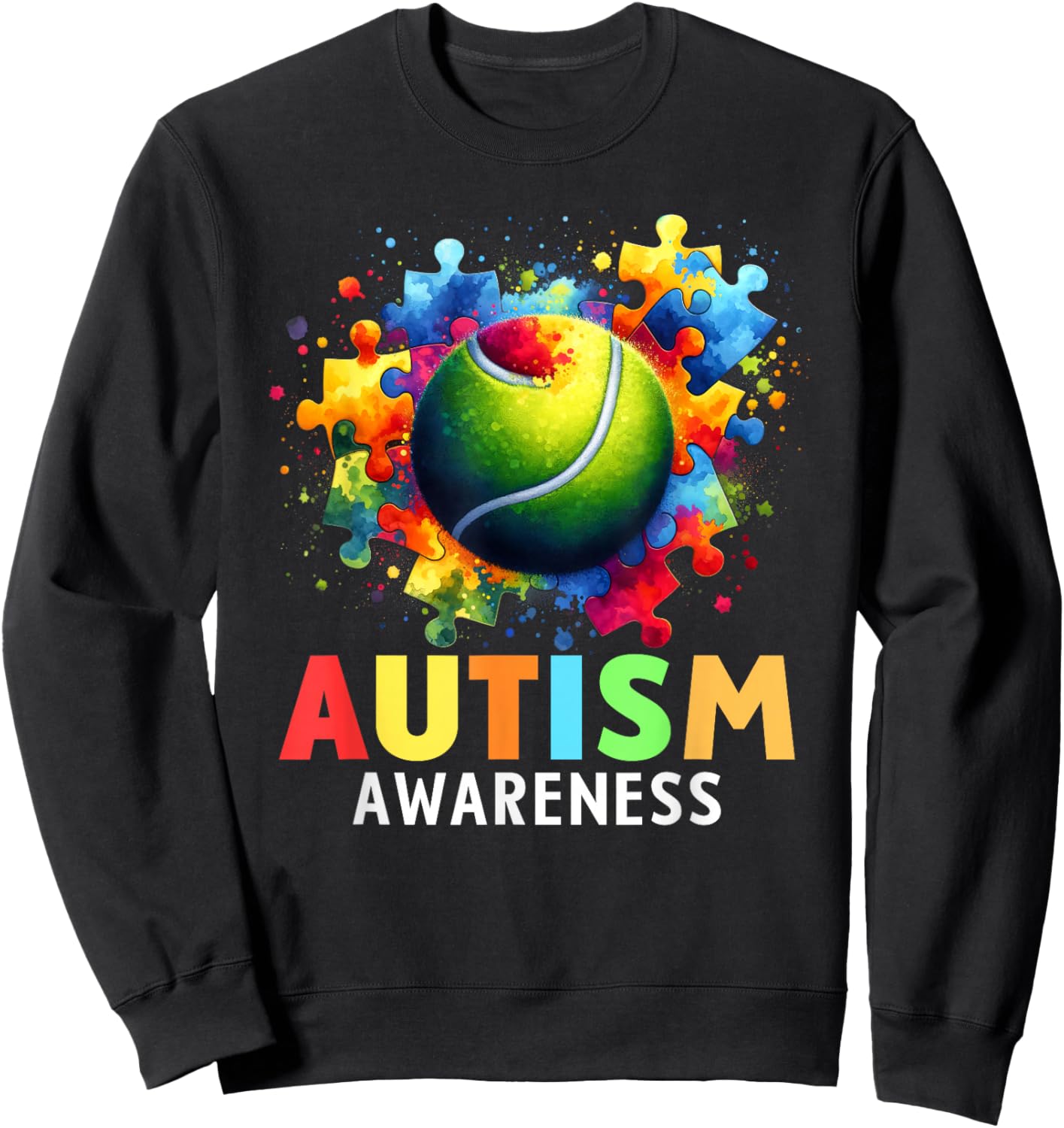 Autism Tennis Ball Autistic Autism Awareness Colorful Sweatshirt - Sweatshirt | Black