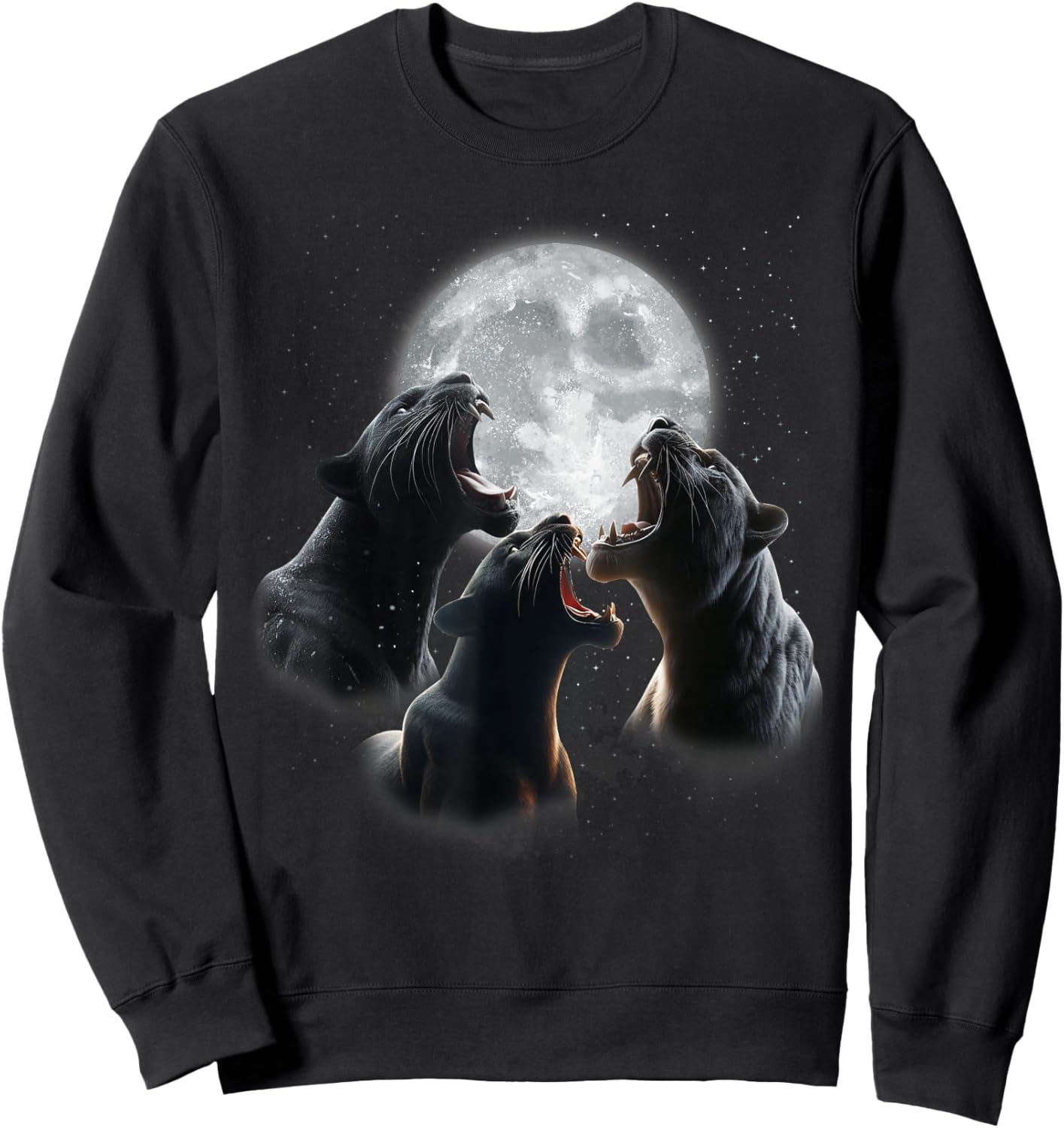 3 Panther Howling At The Moon Black Panther Leopard Jaguar Sweatshirt - Sweatshirt | Black