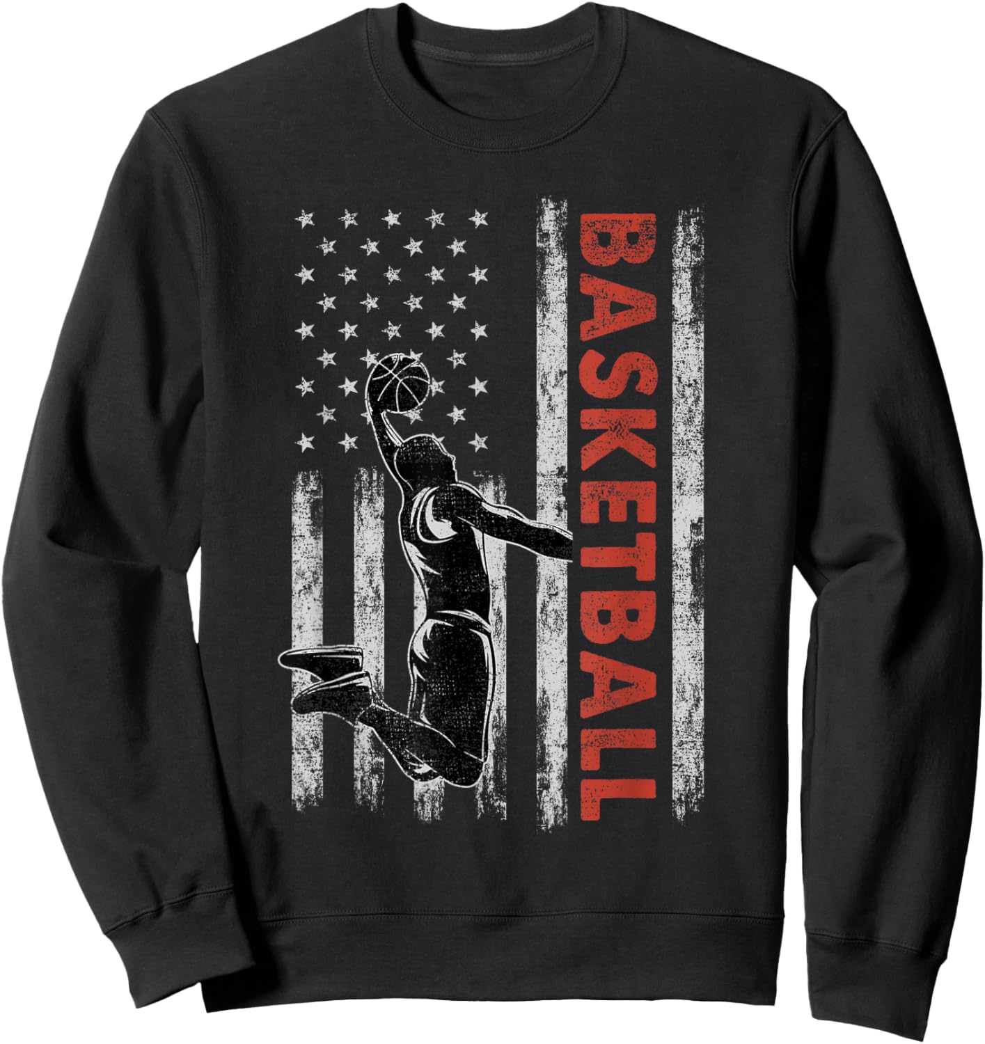 Basketball Lovers Vintage American Flag 4th Of July Gift Women Girls Kids Men Sweatshirt - Sweatshirt | Black