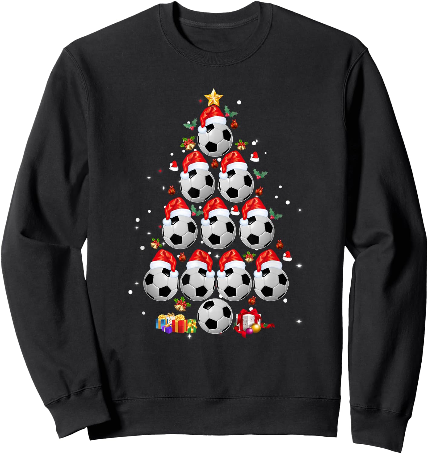 Soccer Balls Christmas Tree Shirt Lights Xmas Sweatshirt - Sweatshirt | Black