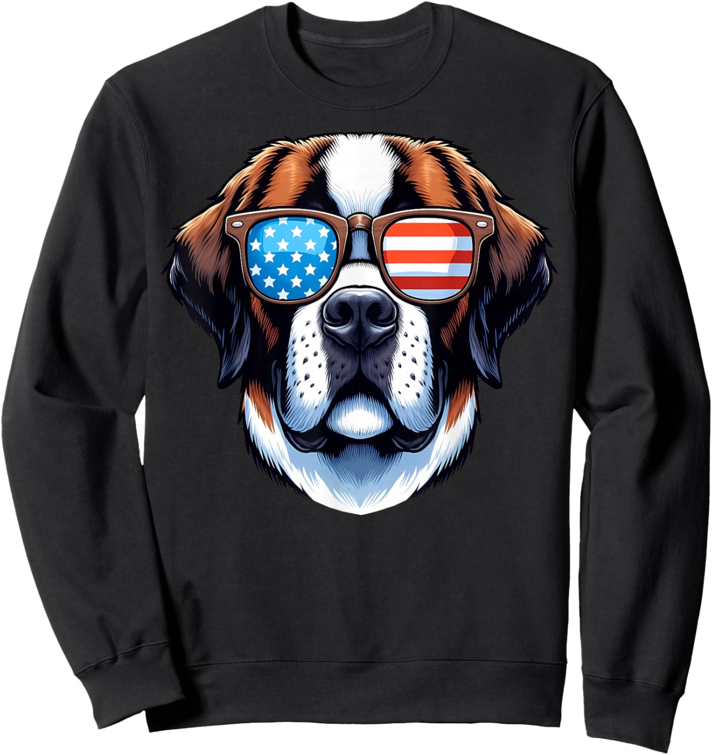 Saint Bernard Patriotic American Flag USA Sunglasses Dog Sweatshirt - Sweatshirt | Black