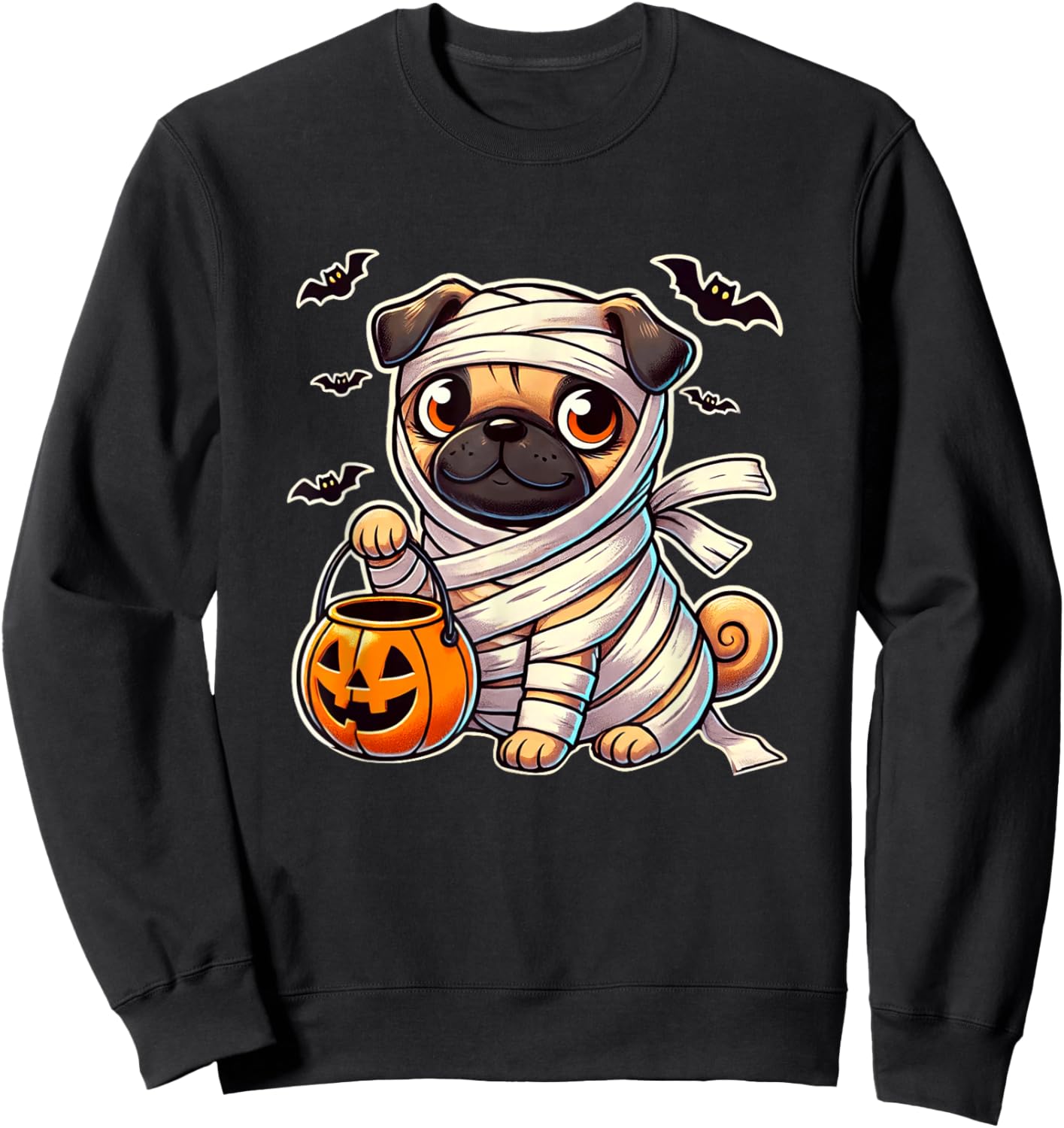 Pug Halloween Mummy Cute Pug Kids Sweatshirt - Sweatshirt | Black