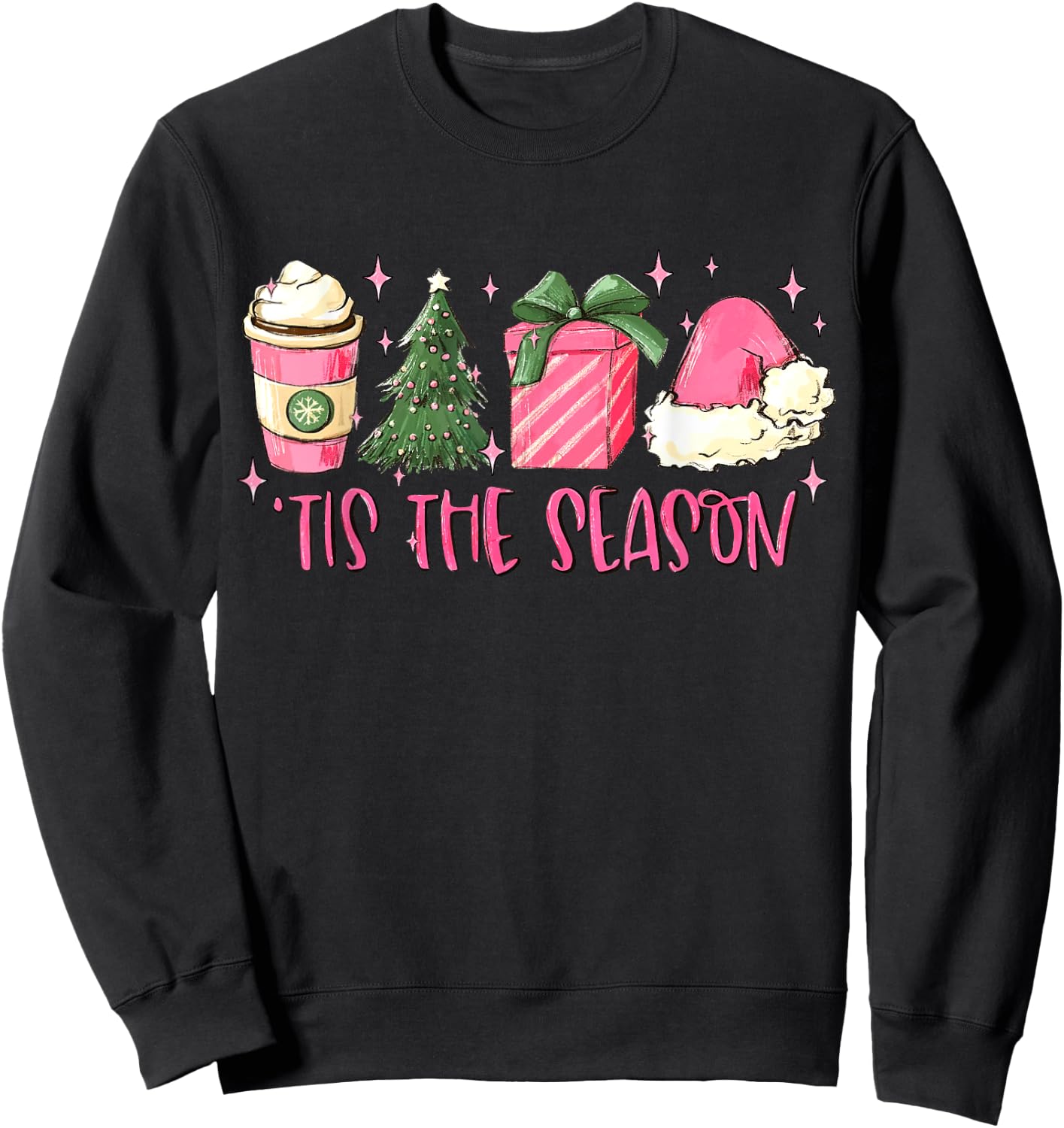 Retro Tis The Season Pink Christmas Coffee Funny Family Xmas Sweatshirt - Sweatshirt | Black