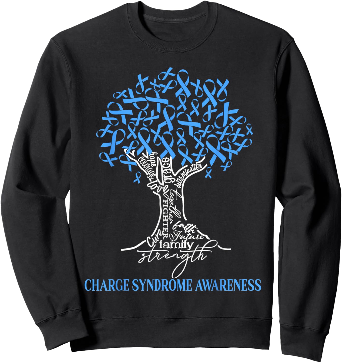 Charge Syndrome Awareness Tree Ribbon Blue Sweatshirt - Sweatshirt | Black