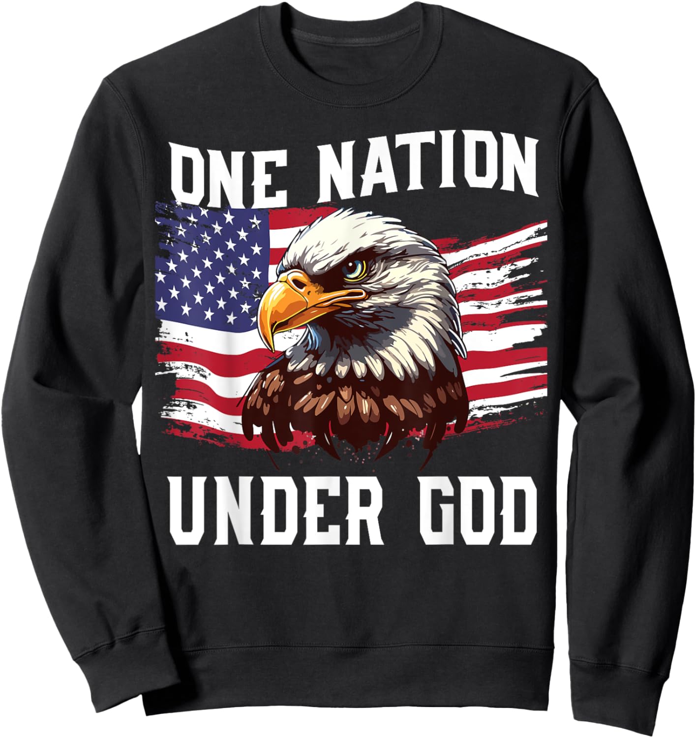 Men's One Nation Under God Bald Eagle Patriotic 4th July USA Sweatshirt - Sweatshirt | Black
