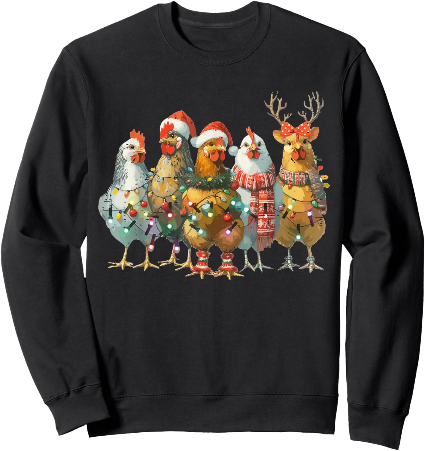 Funny Chicken Christmas Lights Farm Animal Cute Xmas Holiday Sweatshirt - Sweatshirt | Black
