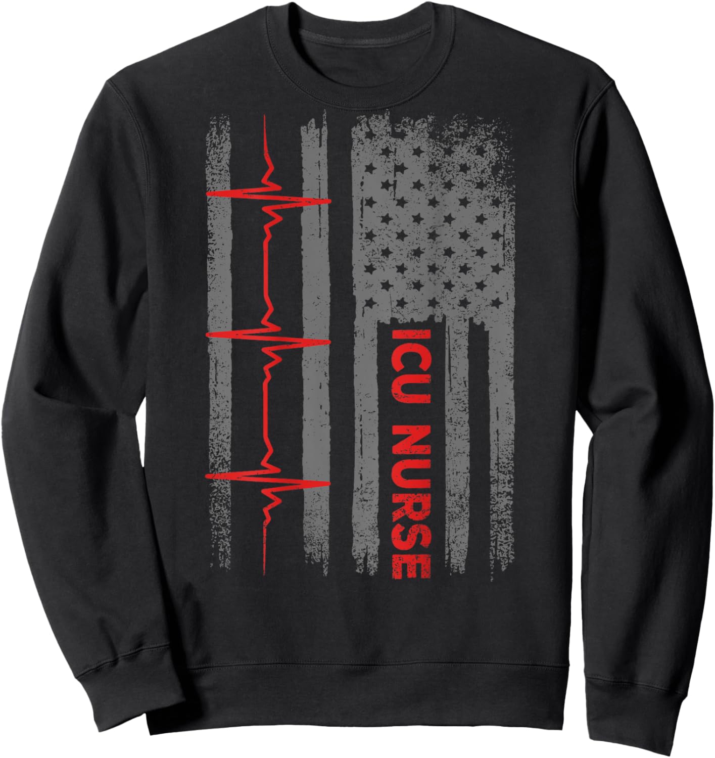 ICU Nurse Critical Care Medical USA American Flag Vintage Men Sweatshirt - Sweatshirt | Black