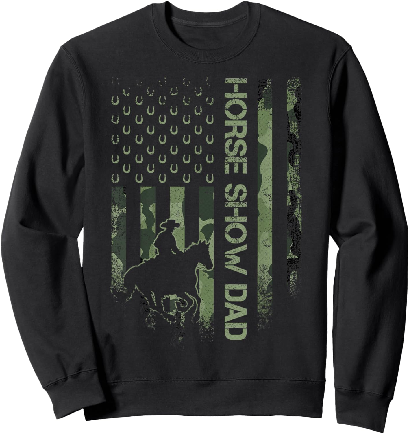 Vintage USA Camouflage Horse Show Dad, Horseback Riding Sweatshirt - Sweatshirt | Black