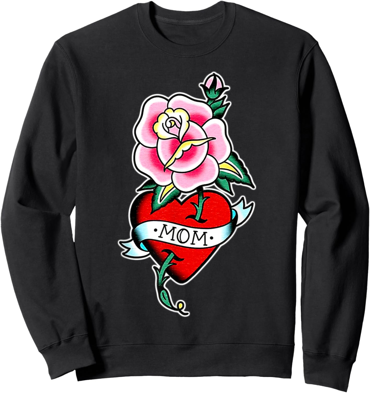 Mom x Rose x Heart Traditional Tattoo Flash Sweatshirt - Sweatshirt | Black